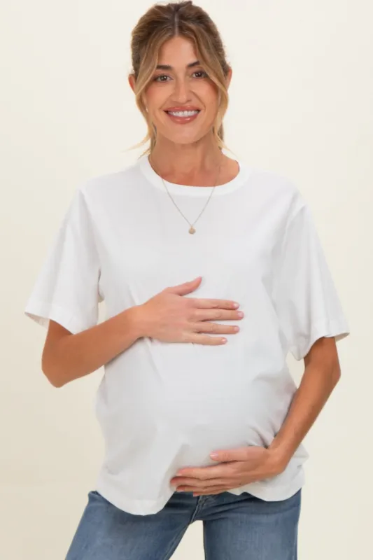 White Oversized Short Sleeve Crew Neck Maternity T-Shirt made by HYFVE