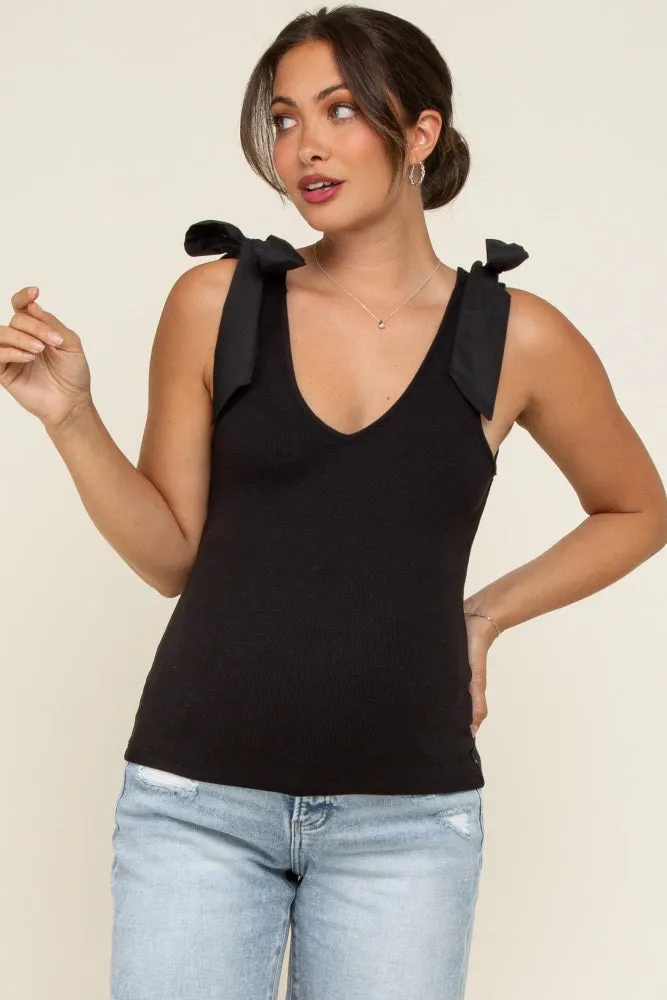 Black Bow Tie Detail Sleeveless V Neck Ribbed Maternity Top sold by Pinkblush product image thumbnail 5