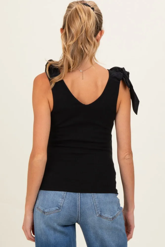Black Bow Tie Detail Sleeveless V Neck Ribbed Maternity Top sold by Pinkblush product image thumbnail 4