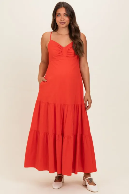 Tomato Red Tiered Maternity Maxi Dress made by In February