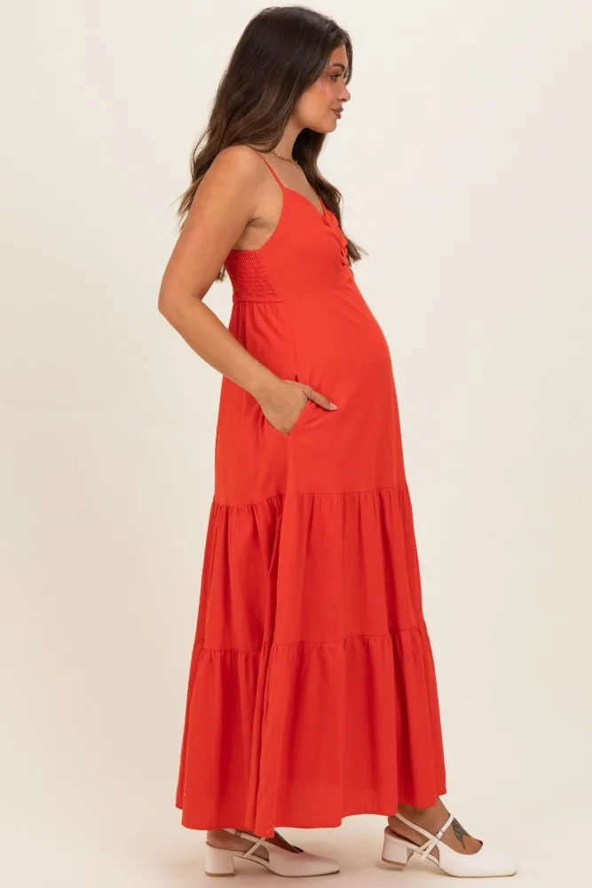 Tomato Red Tiered Maternity Maxi Dress sold by Pinkblush product image thumbnail 2