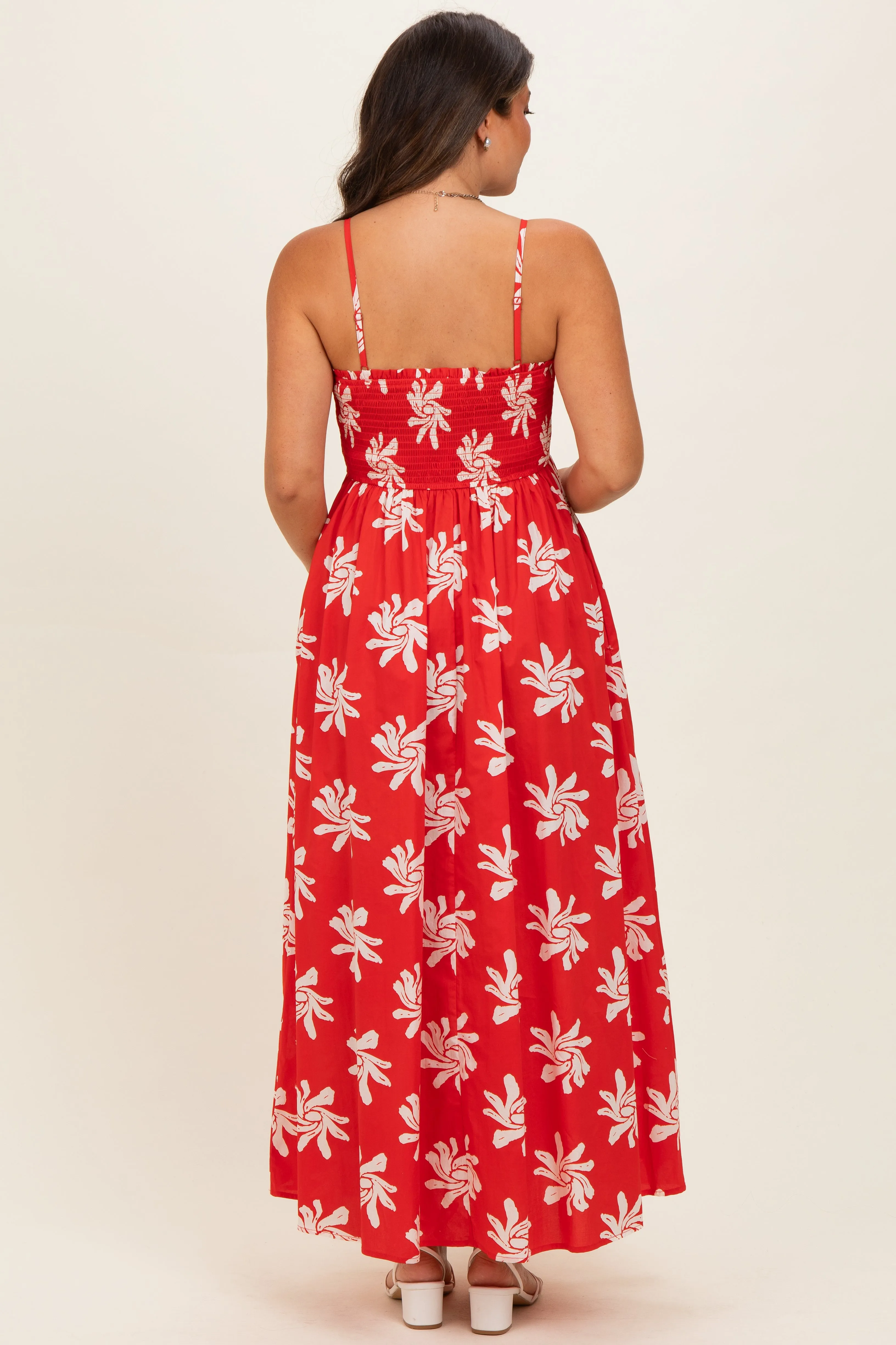 Red Printed Square Neck Smocked Maternity Maxi Dress sold by Pinkblush product image thumbnail 3