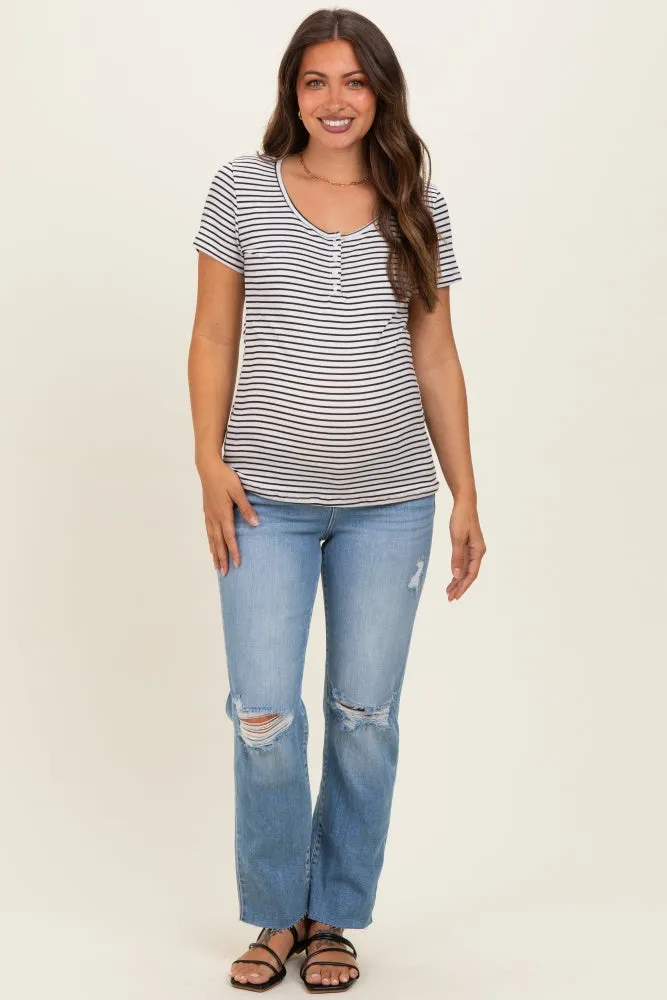 Black Stripe Scoop Neck Henley Maternity Top sold by Pinkblush product image thumbnail 2