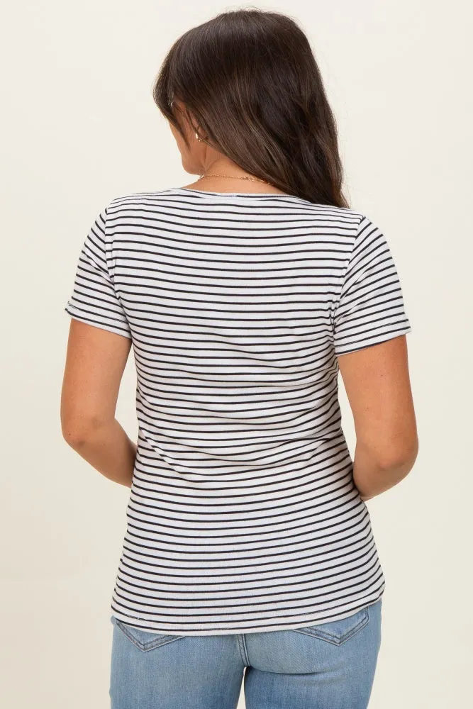 Black Stripe Scoop Neck Henley Maternity Top sold by Pinkblush product image thumbnail 4