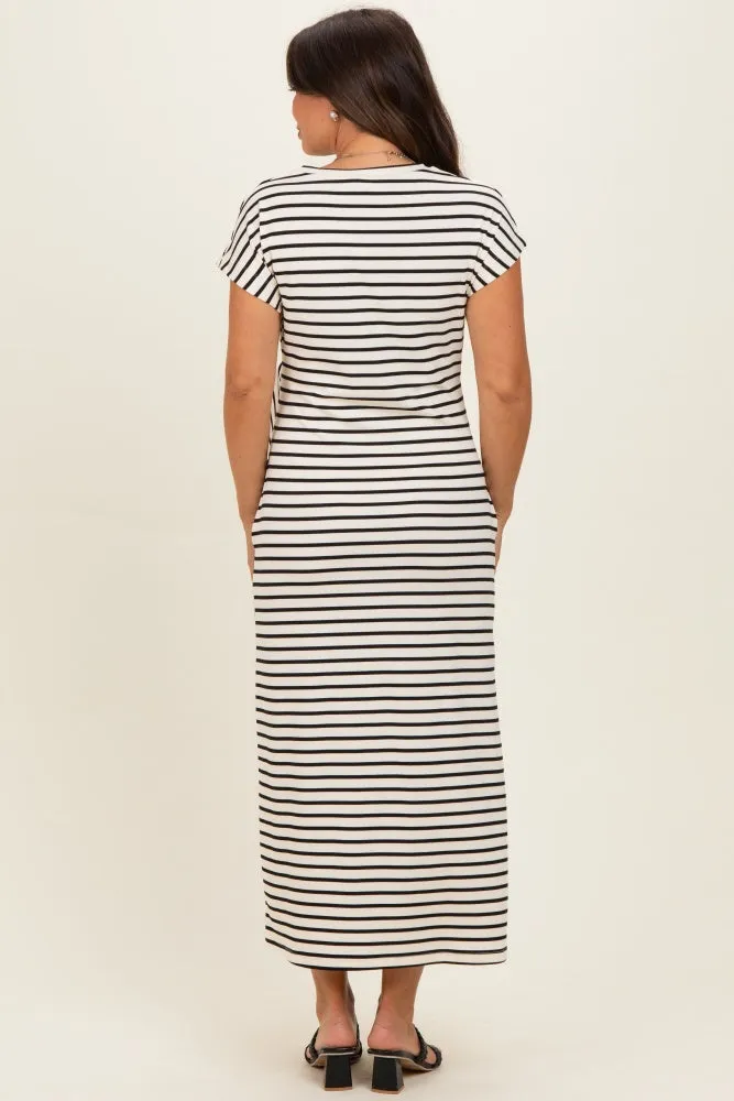Cream Striped Side Tie Maternity Midi Dress sold by Pinkblush product image thumbnail 3