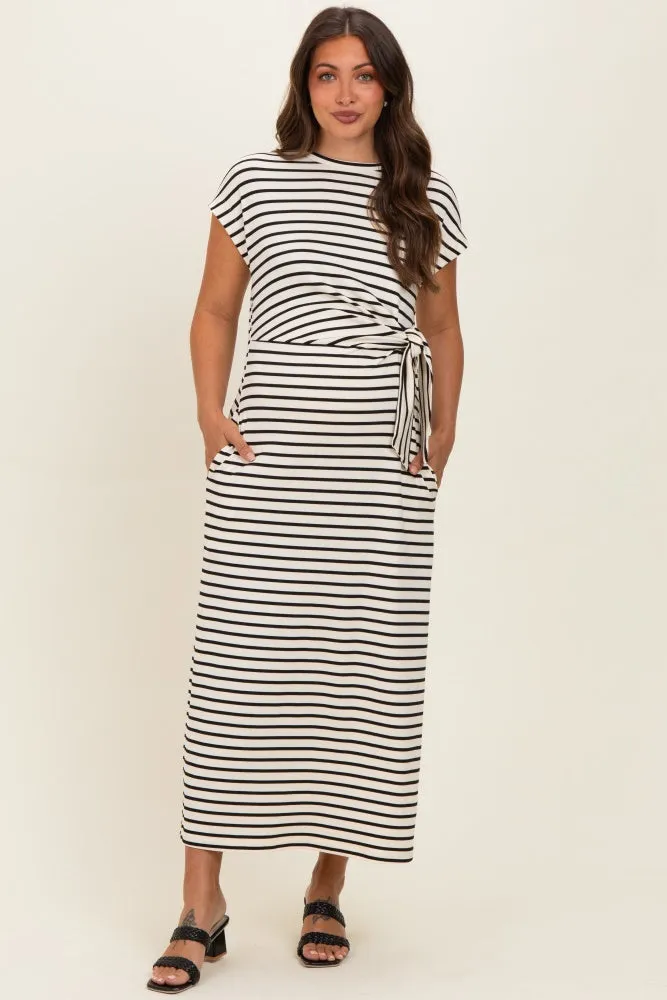 Cream Striped Side Tie Maternity Midi Dress sold by Pinkblush product image thumbnail 2