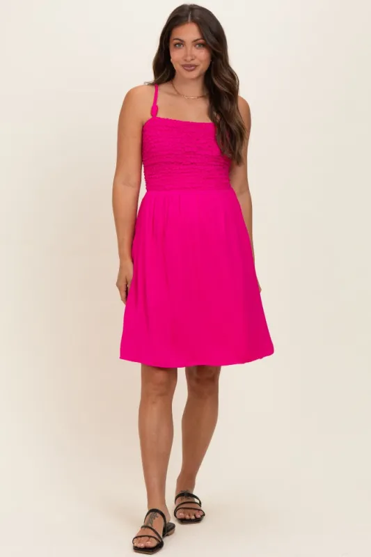 Hot Pink Knot Detail Smocked Maternity Mini Dress made by Naked Zebra
