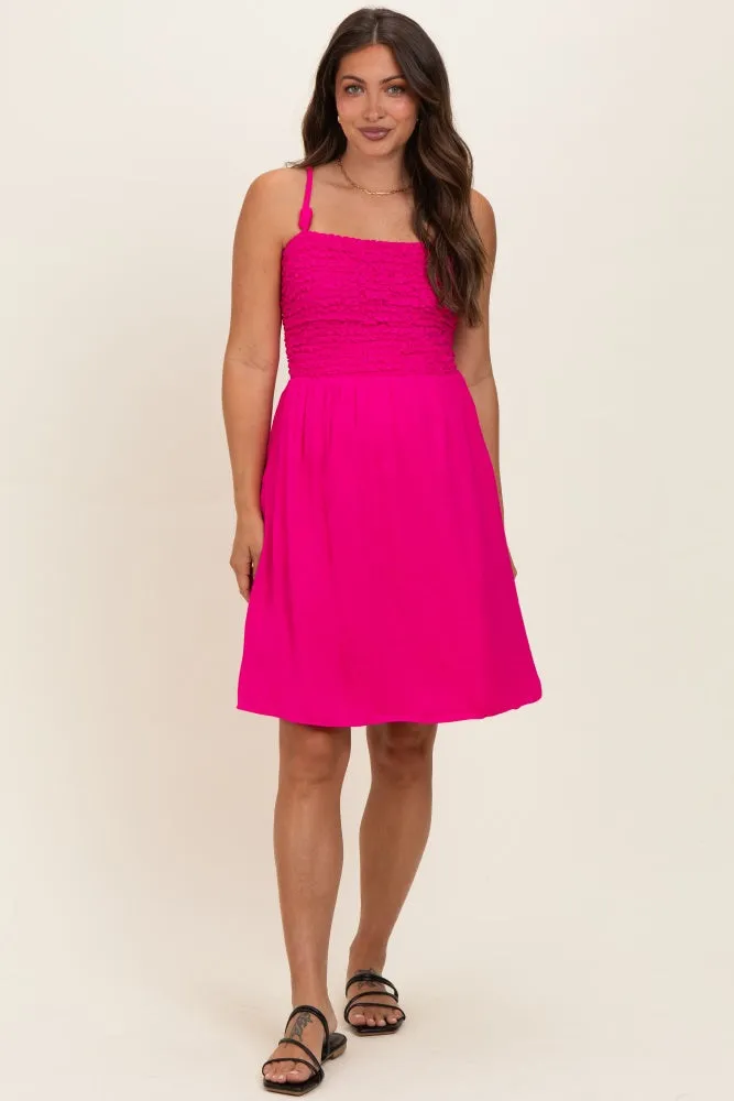 Hot Pink Knot Detail Smocked Maternity Mini Dress sold by Pinkblush