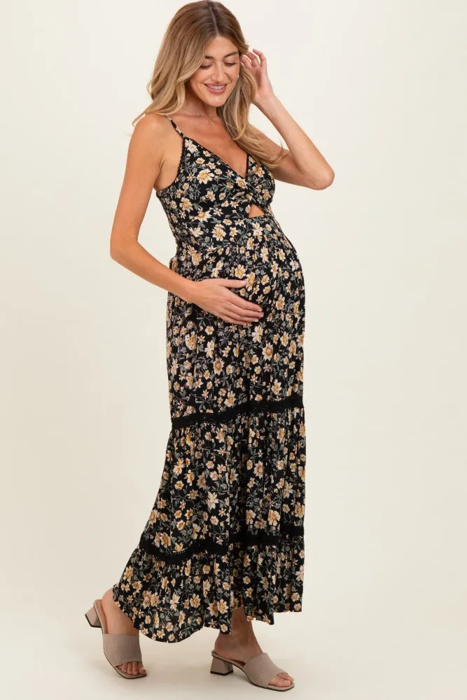 Black Floral Twisted Front Lace Detail Maternity Maxi Dress sold by Pinkblush product image thumbnail 2