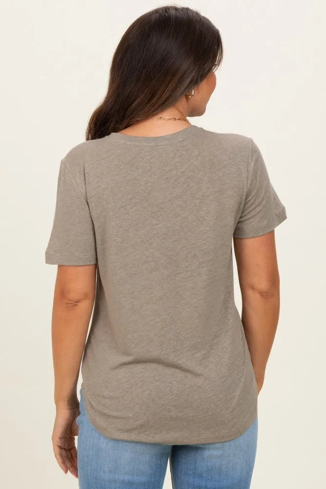 Olive Linen Blend V-Neck Short Sleeve Maternity T-Shirt sold by Pinkblush product image thumbnail 3
