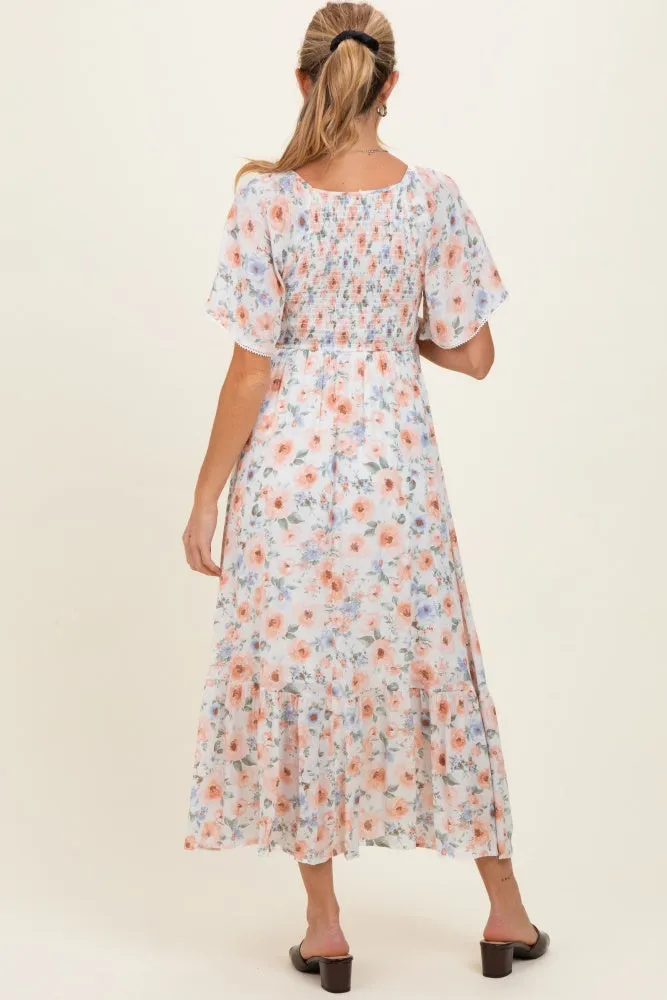 Multicolor Floral Smocked Flutter Sleeve Maternity Maxi Dress sold by Pinkblush product image thumbnail 3