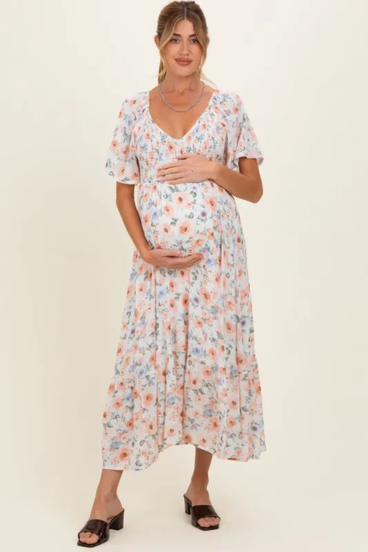 Multicolor Floral Smocked Flutter Sleeve Maternity Maxi Dress made by Hem & Thread