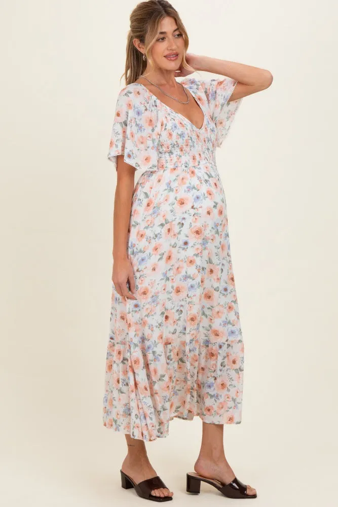 Multicolor Floral Smocked Flutter Sleeve Maternity Maxi Dress sold by Pinkblush product image thumbnail 2