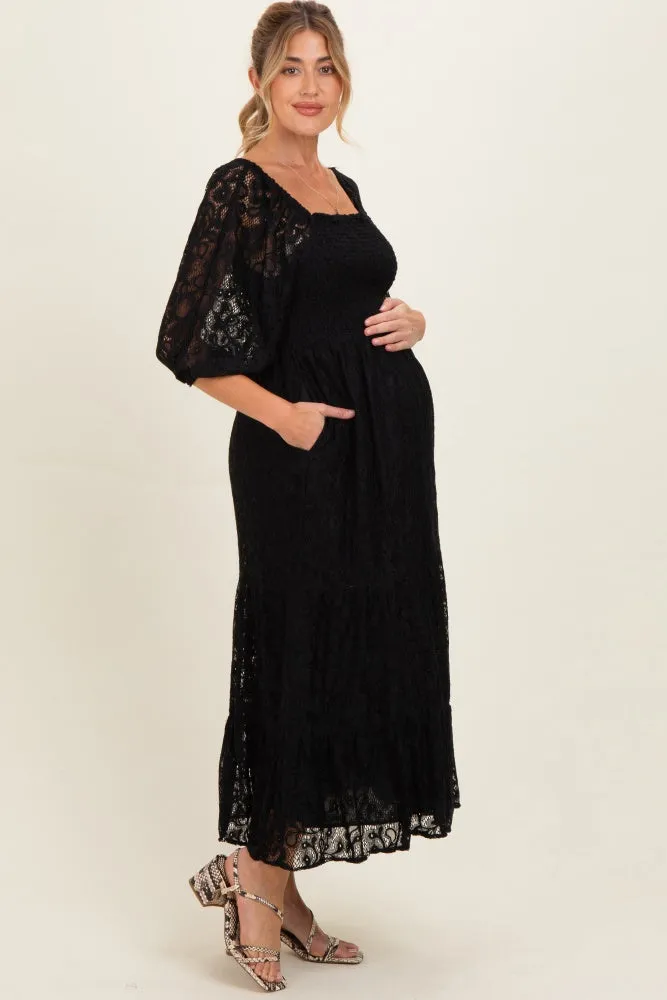 Black Lace Smocked Maternity Midi Dress sold by Pinkblush product image thumbnail 2