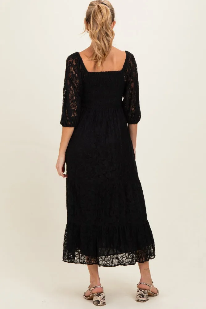 Black Lace Smocked Maternity Midi Dress sold by Pinkblush product image thumbnail 3