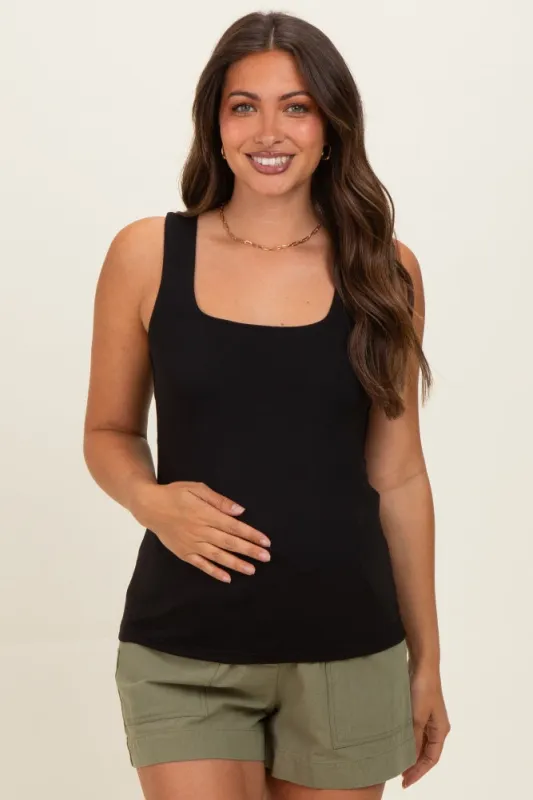 Black Square Neckline Maternity Active Tank Top made by Rae Mode