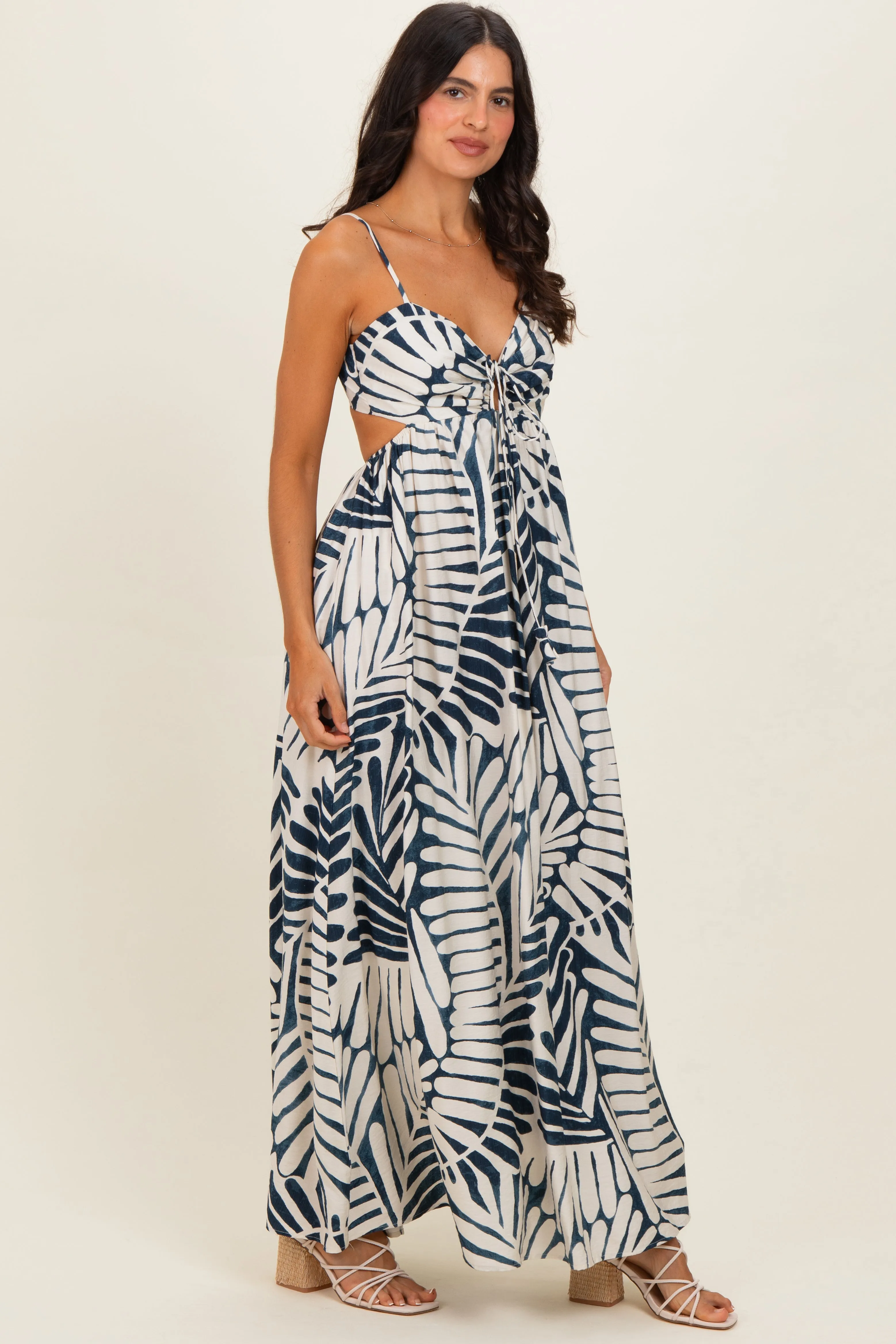 Navy Printed Cutout Tie Back Maxi Dress sold by Pinkblush product image thumbnail 2