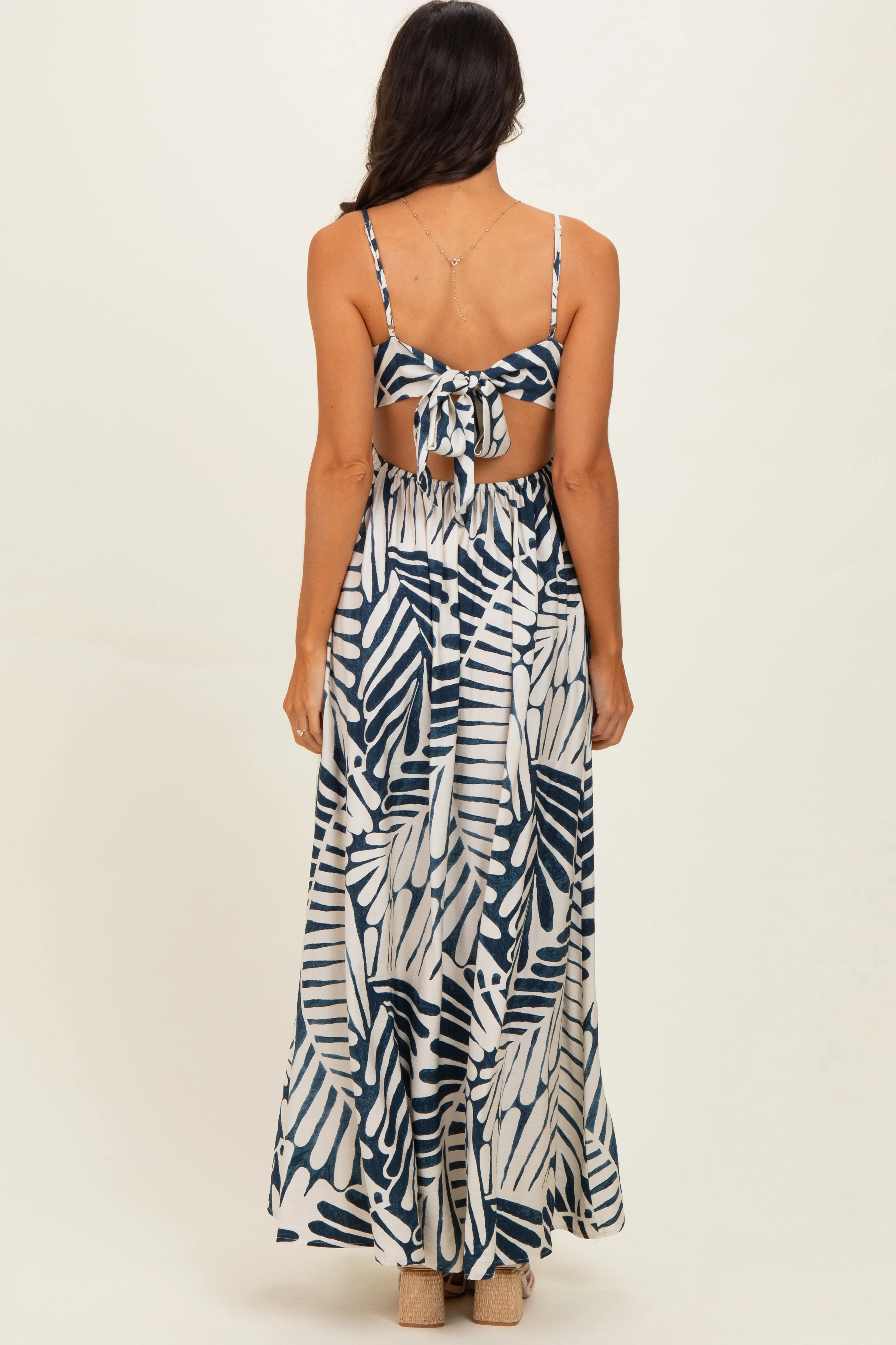 Navy Printed Cutout Tie Back Maxi Dress sold by Pinkblush product image thumbnail 3