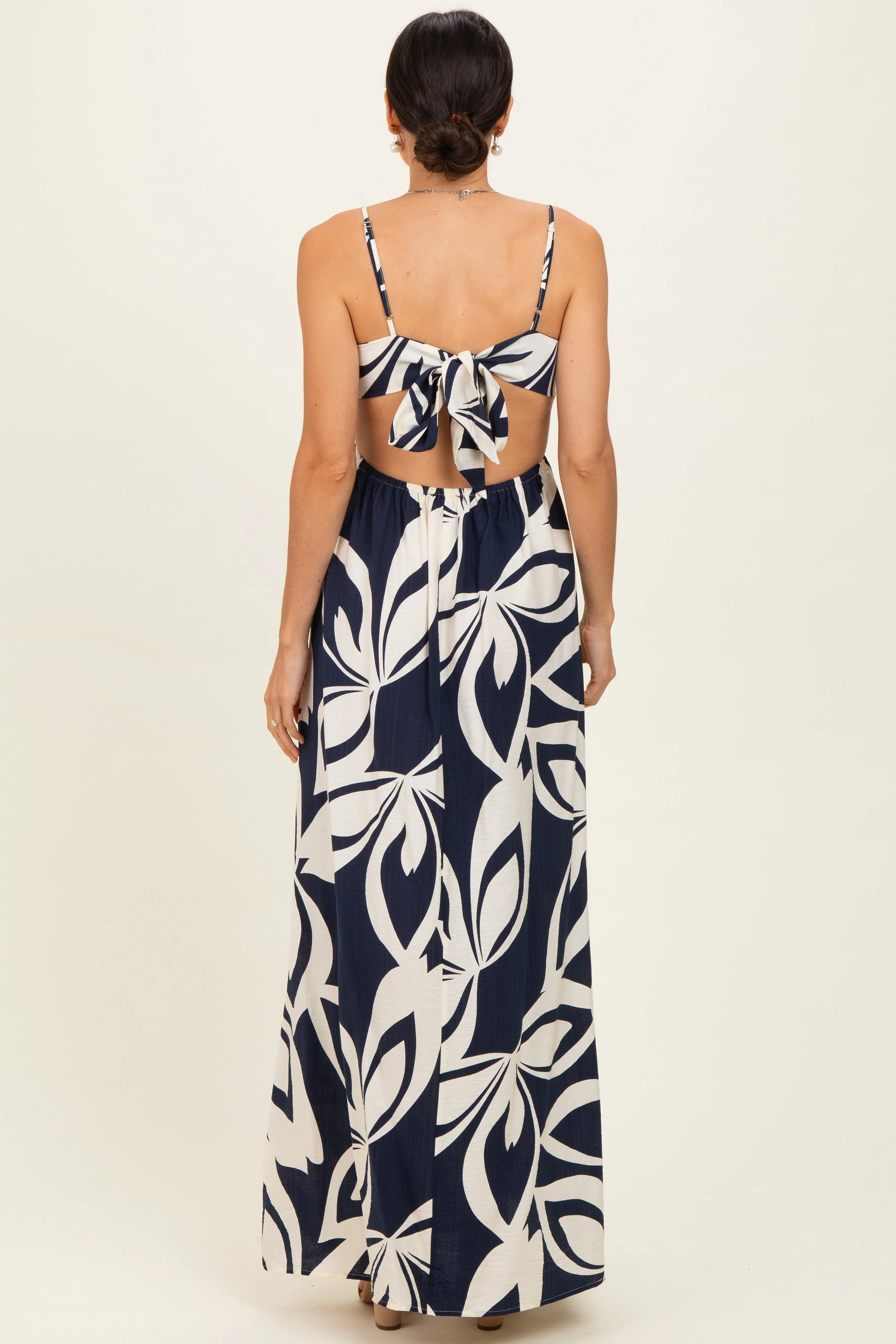 Navy Floral Cutout Halter Maxi Dress sold by Pinkblush product image thumbnail 3