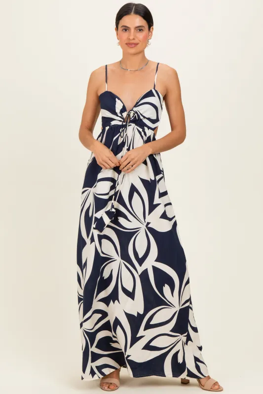 Navy Floral Cutout Halter Maxi Dress made by Aakaa
