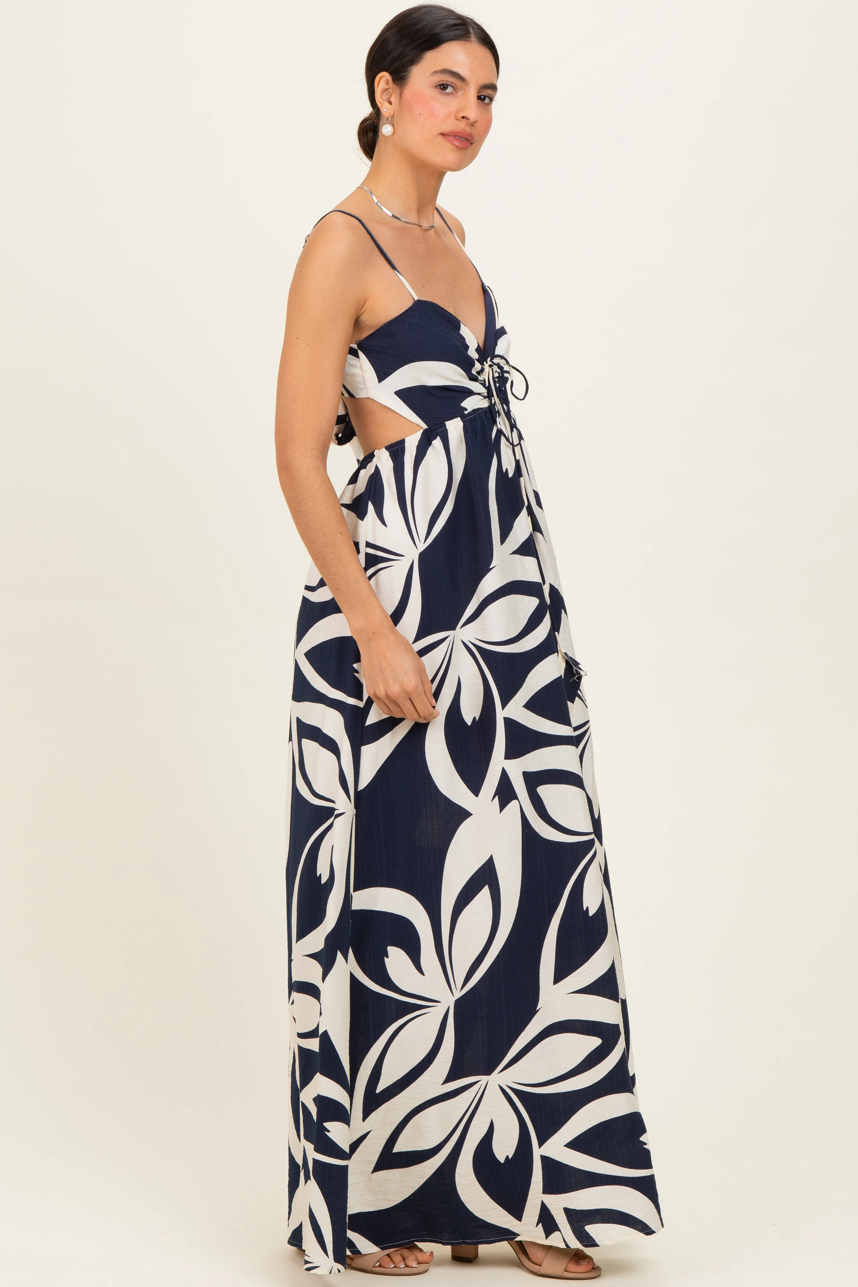 Navy Floral Cutout Halter Maxi Dress sold by Pinkblush product image thumbnail 2