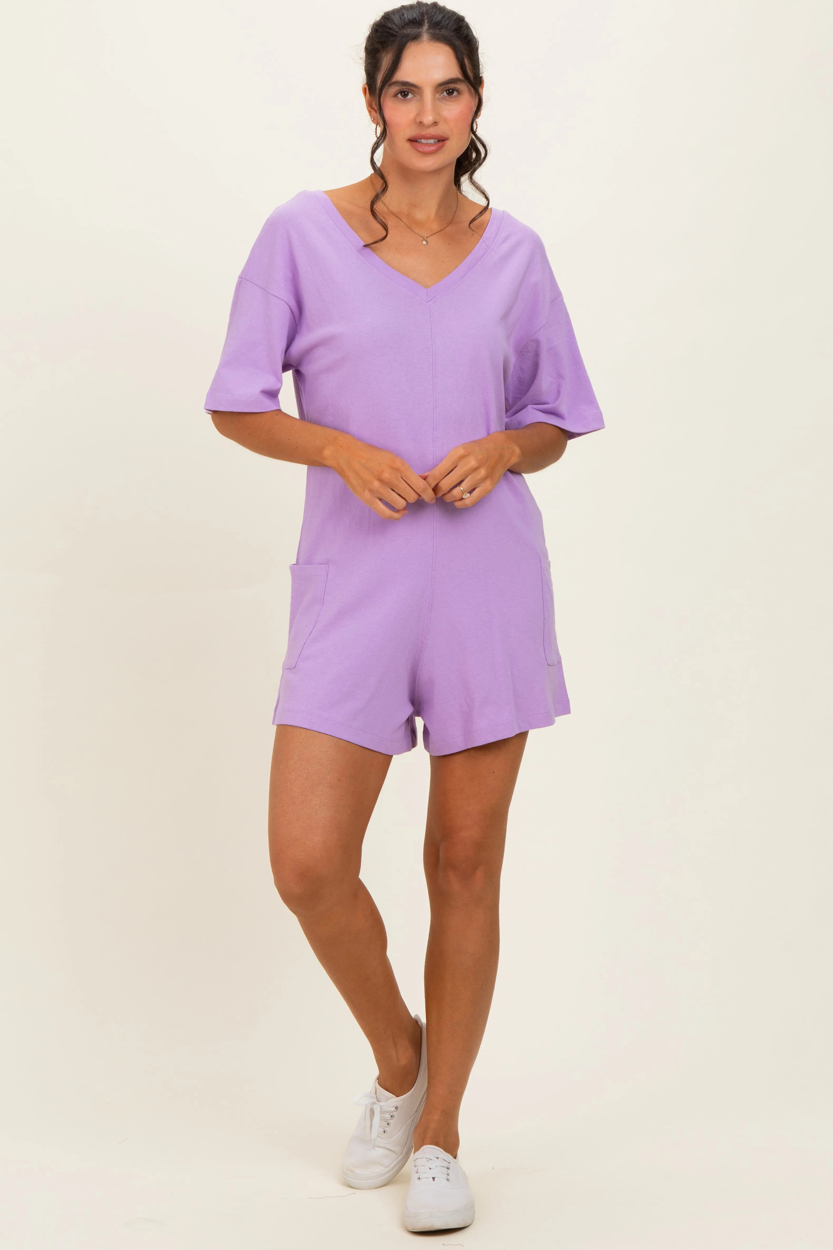Lavender Scoop Neck Romper sold by Pinkblush