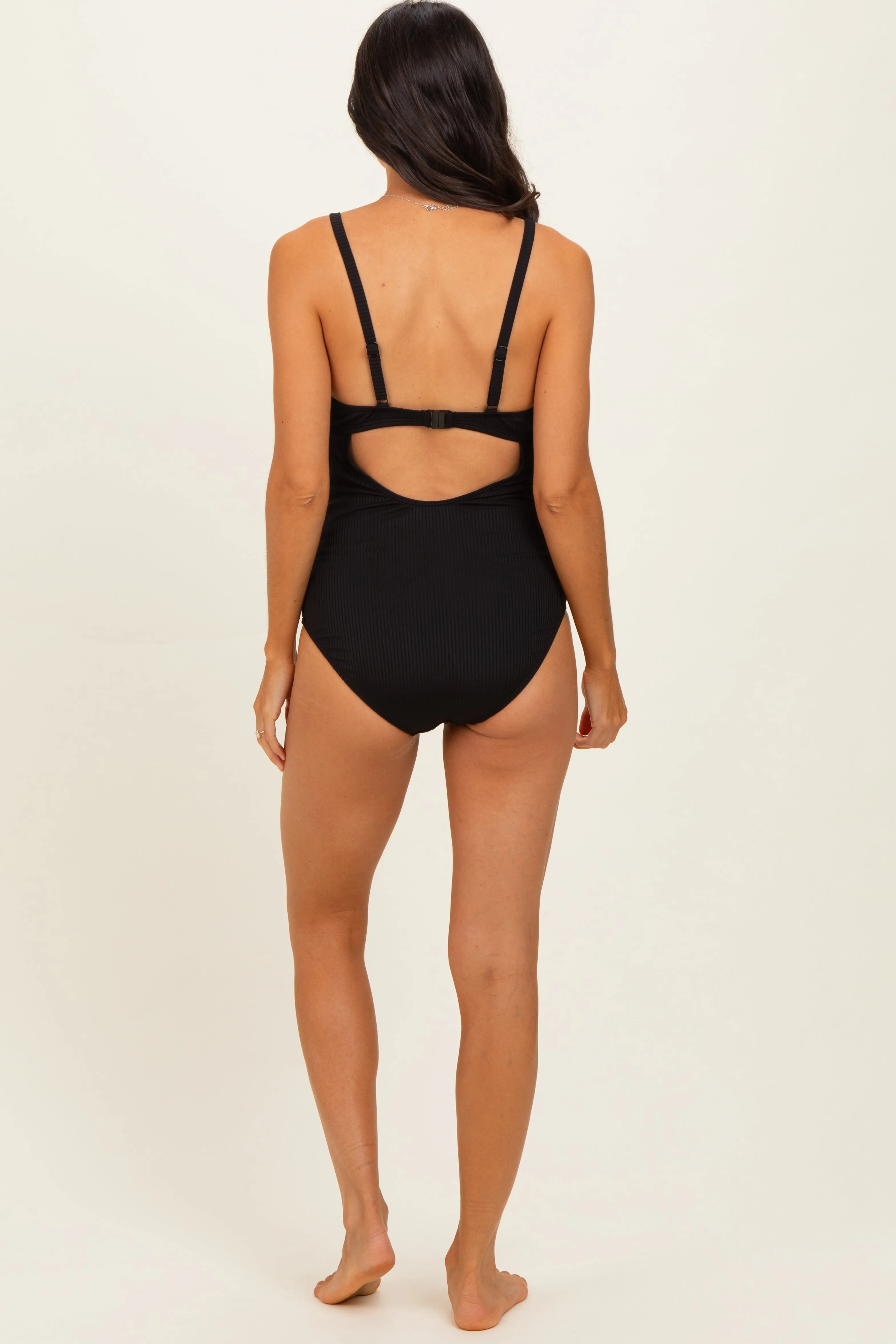 Black Ribbed O-Ring Strap Cutout Back One Piece Swimsuit sold by Pinkblush product image thumbnail 4