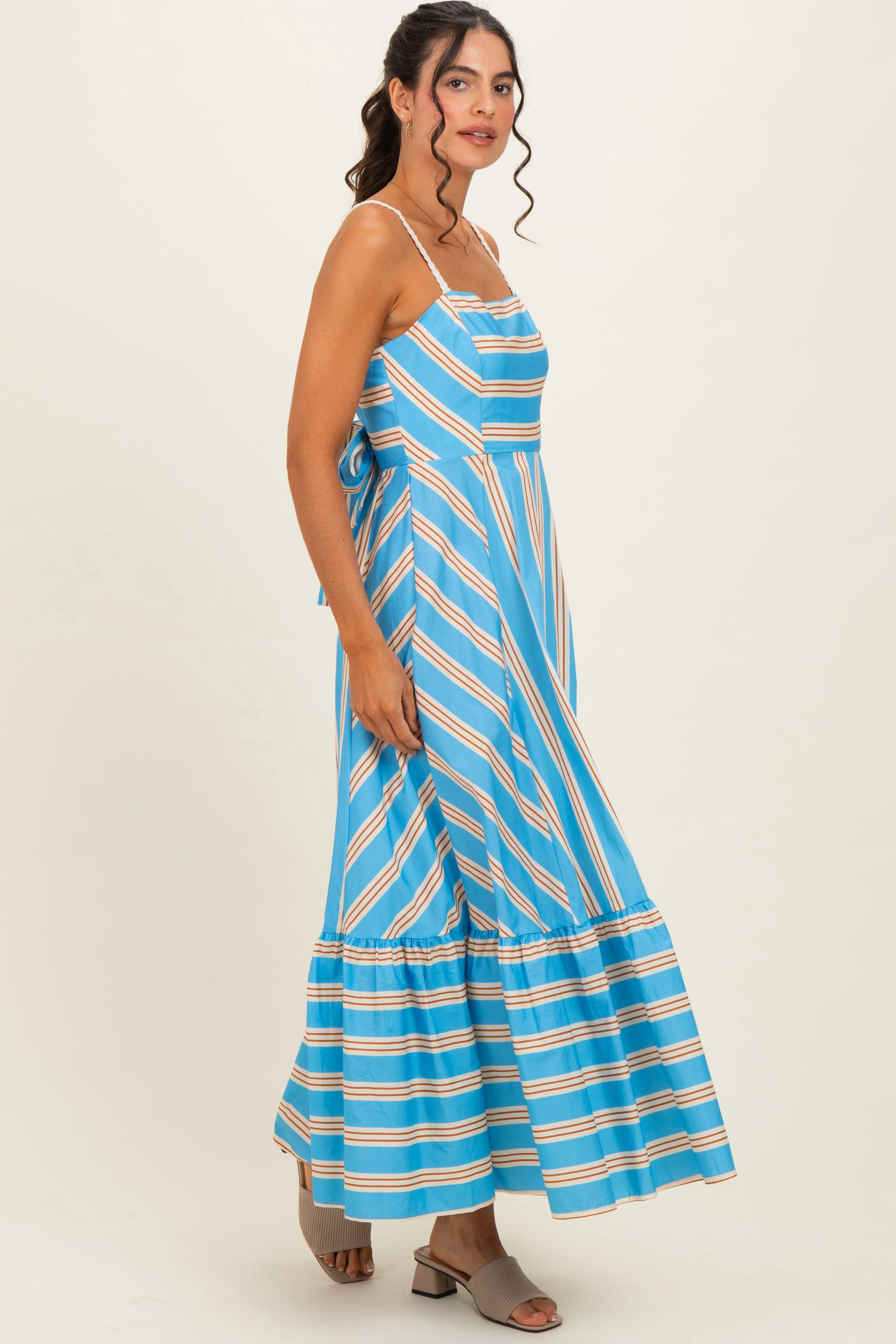 Blue Striped Ruffle Hem Midi Dress sold by Pinkblush product image thumbnail 2