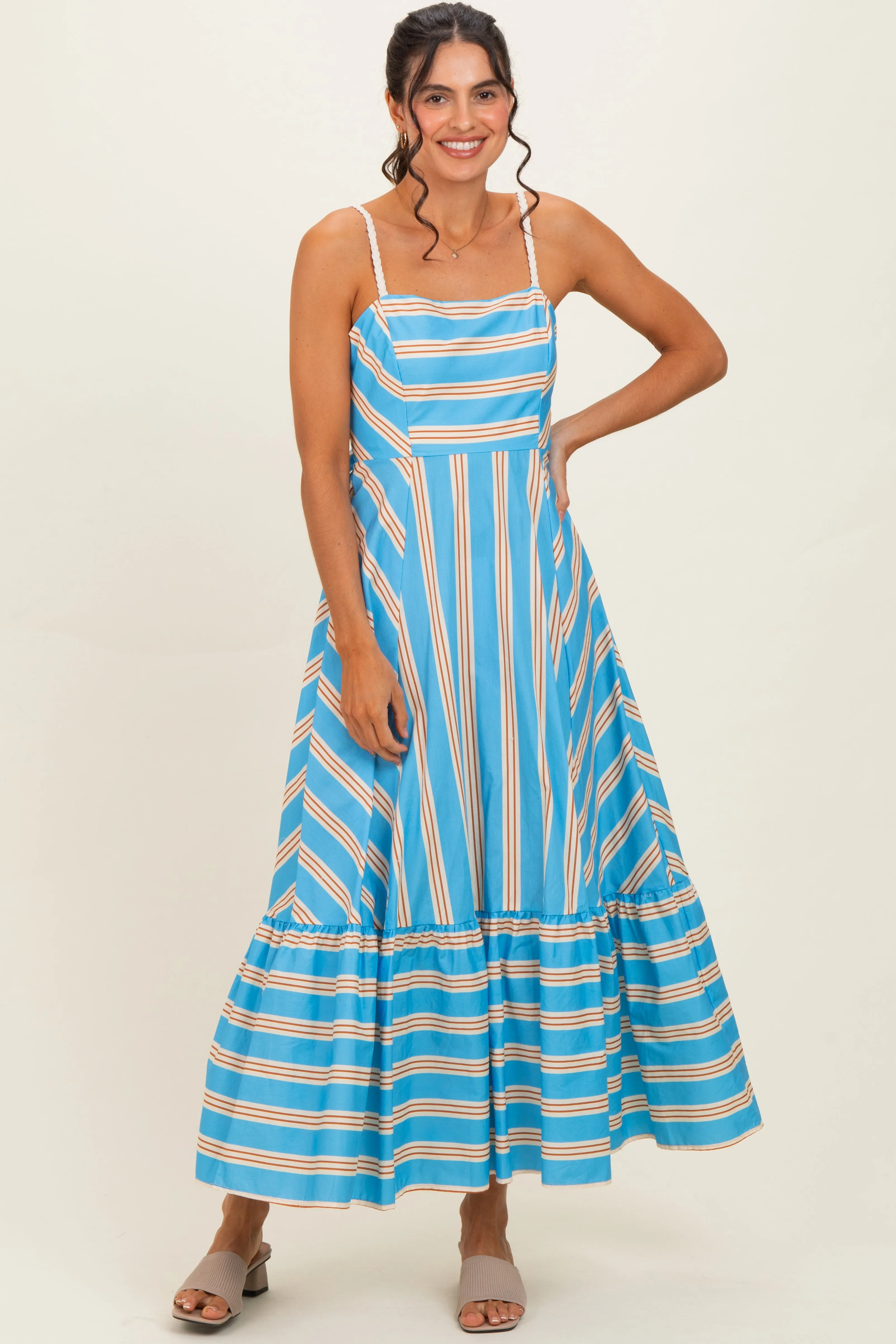 Blue Striped Ruffle Hem Midi Dress sold by Pinkblush