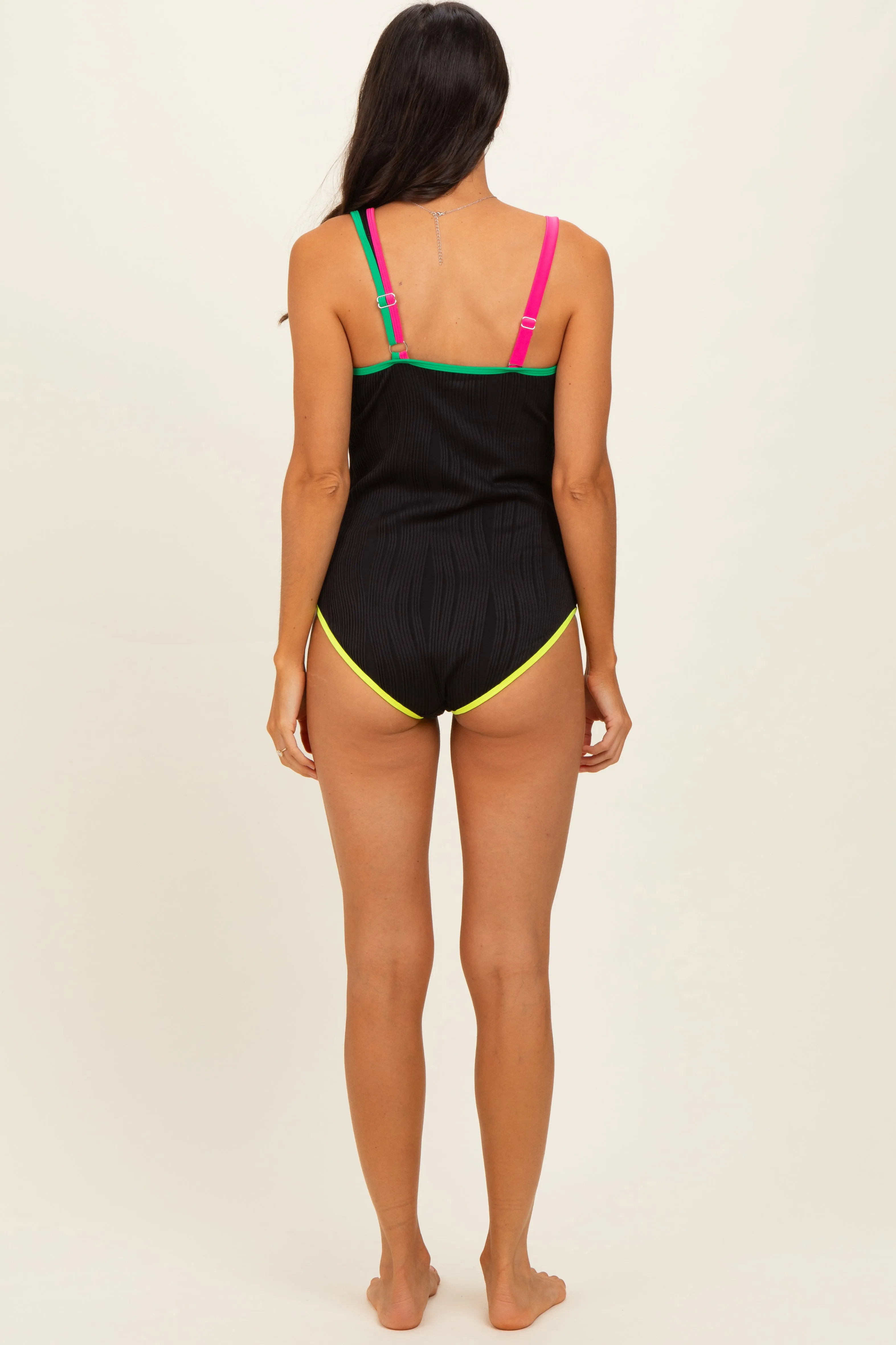 Black Multicolor Trim One Shoulder One Piece Swimsuit sold by Pinkblush product image thumbnail 4