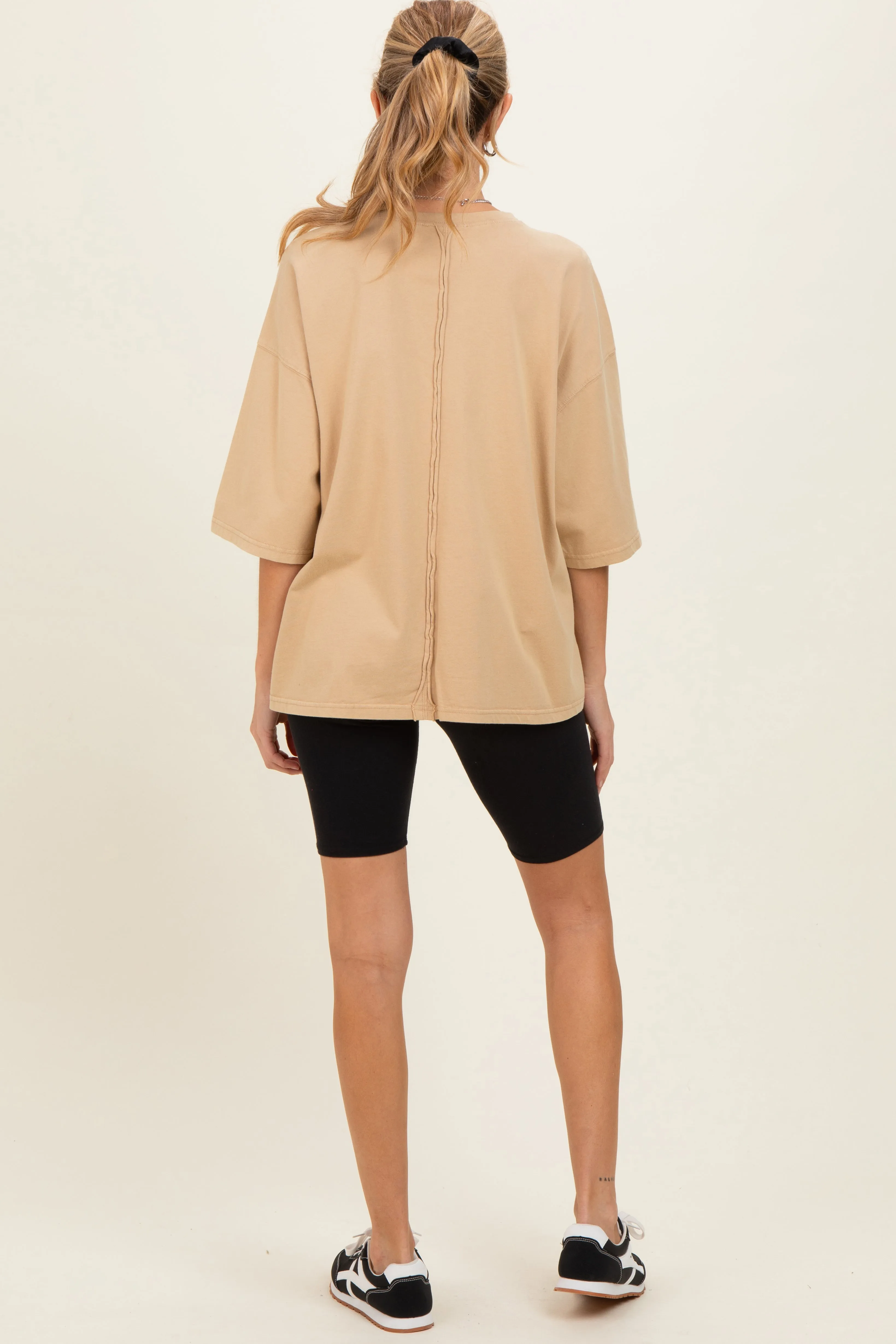 Beige Washed Oversized Crew Neck Maternity Top sold by Pinkblush product image thumbnail 4