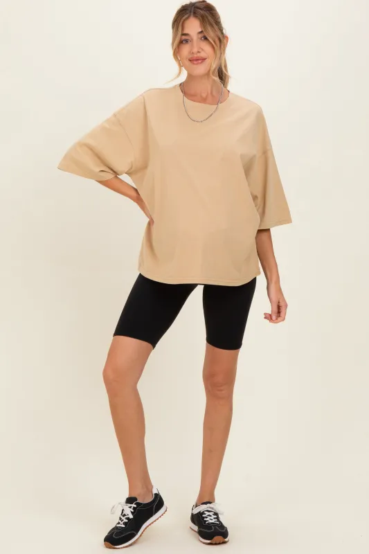Beige Washed Oversized Crew Neck Maternity Top made by HYFVE