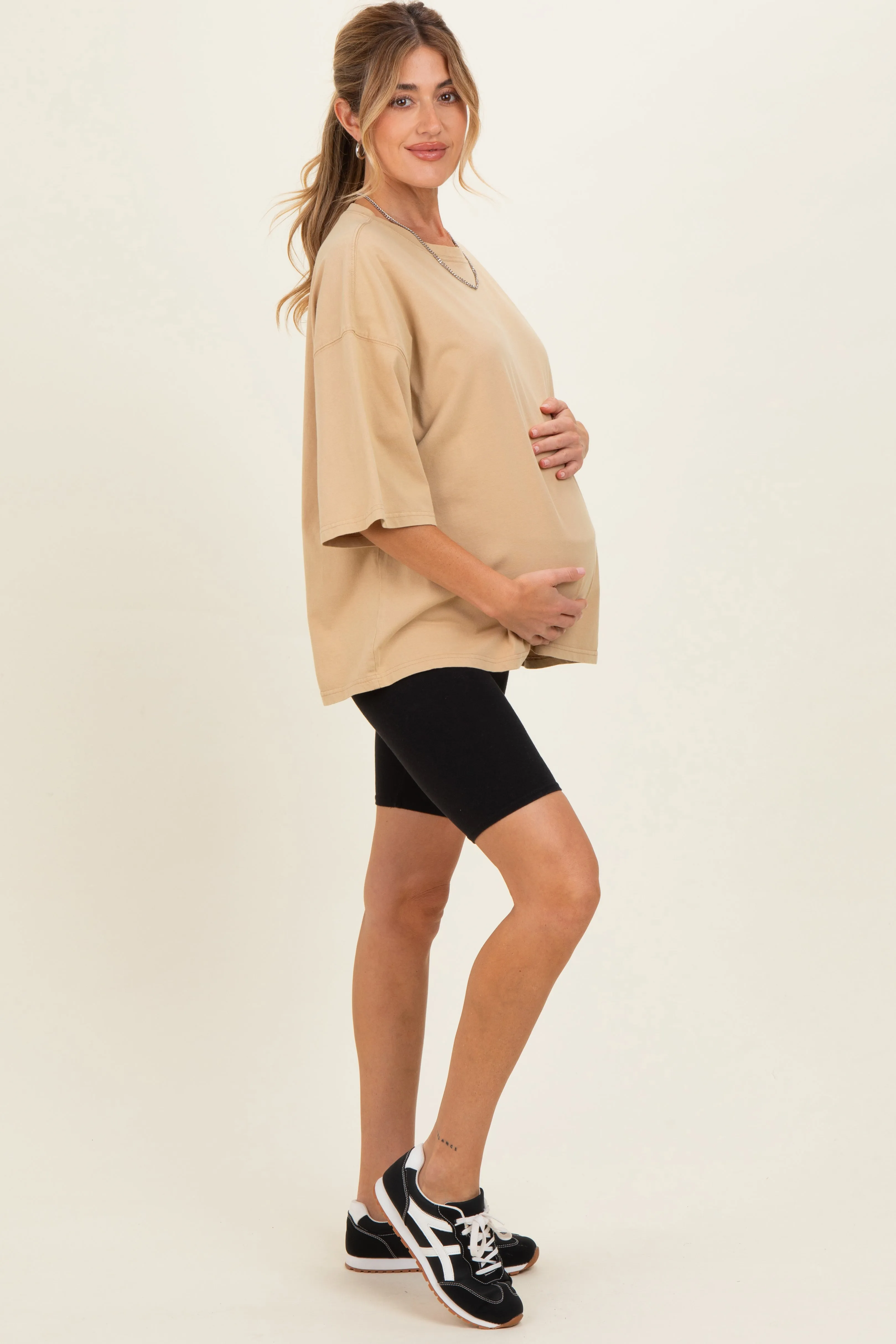 Beige Washed Oversized Crew Neck Maternity Top sold by Pinkblush product image thumbnail 3