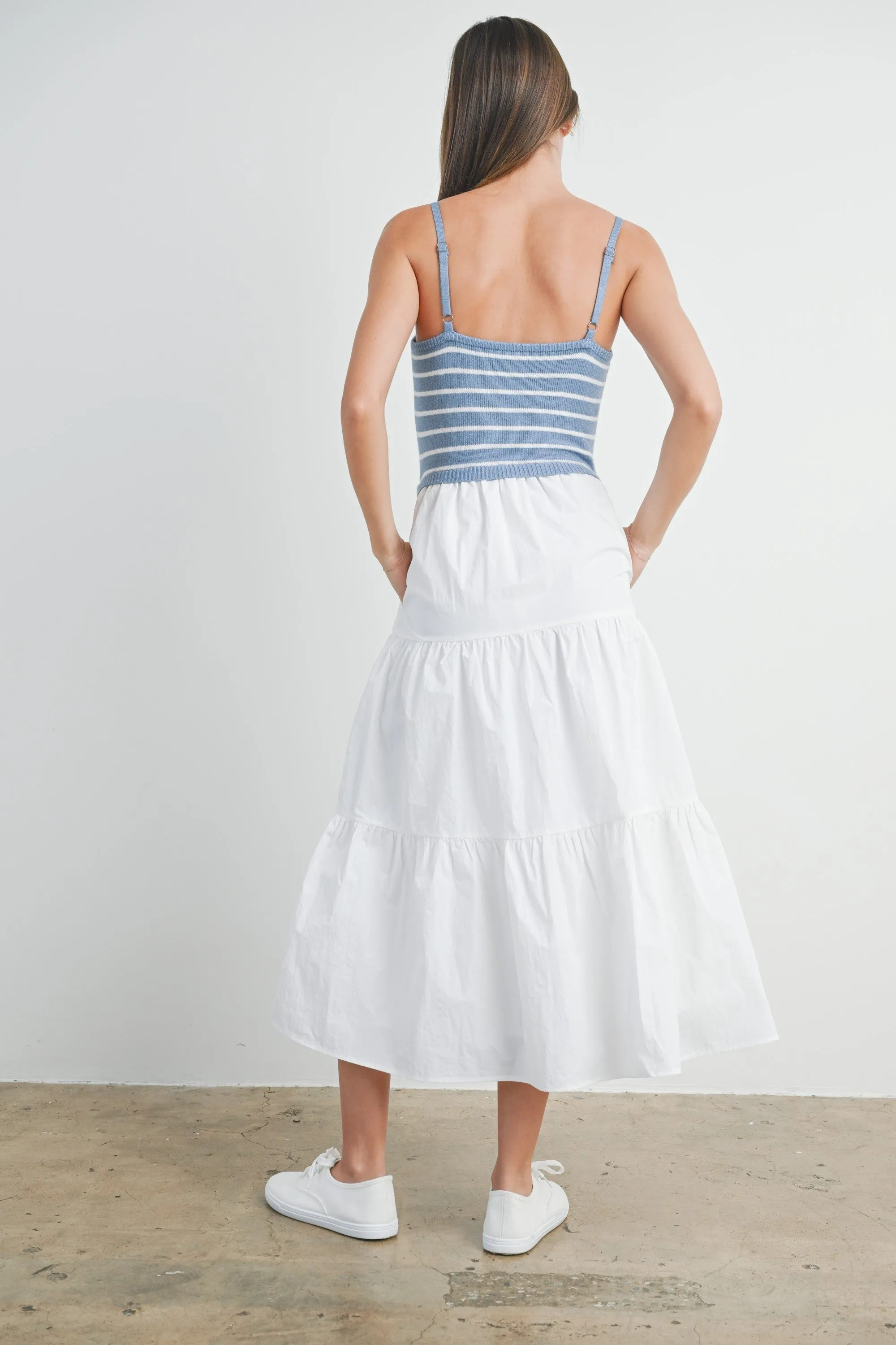 Blue Striped Knit Top Tiered Midi Dress sold by Pinkblush product image thumbnail 5