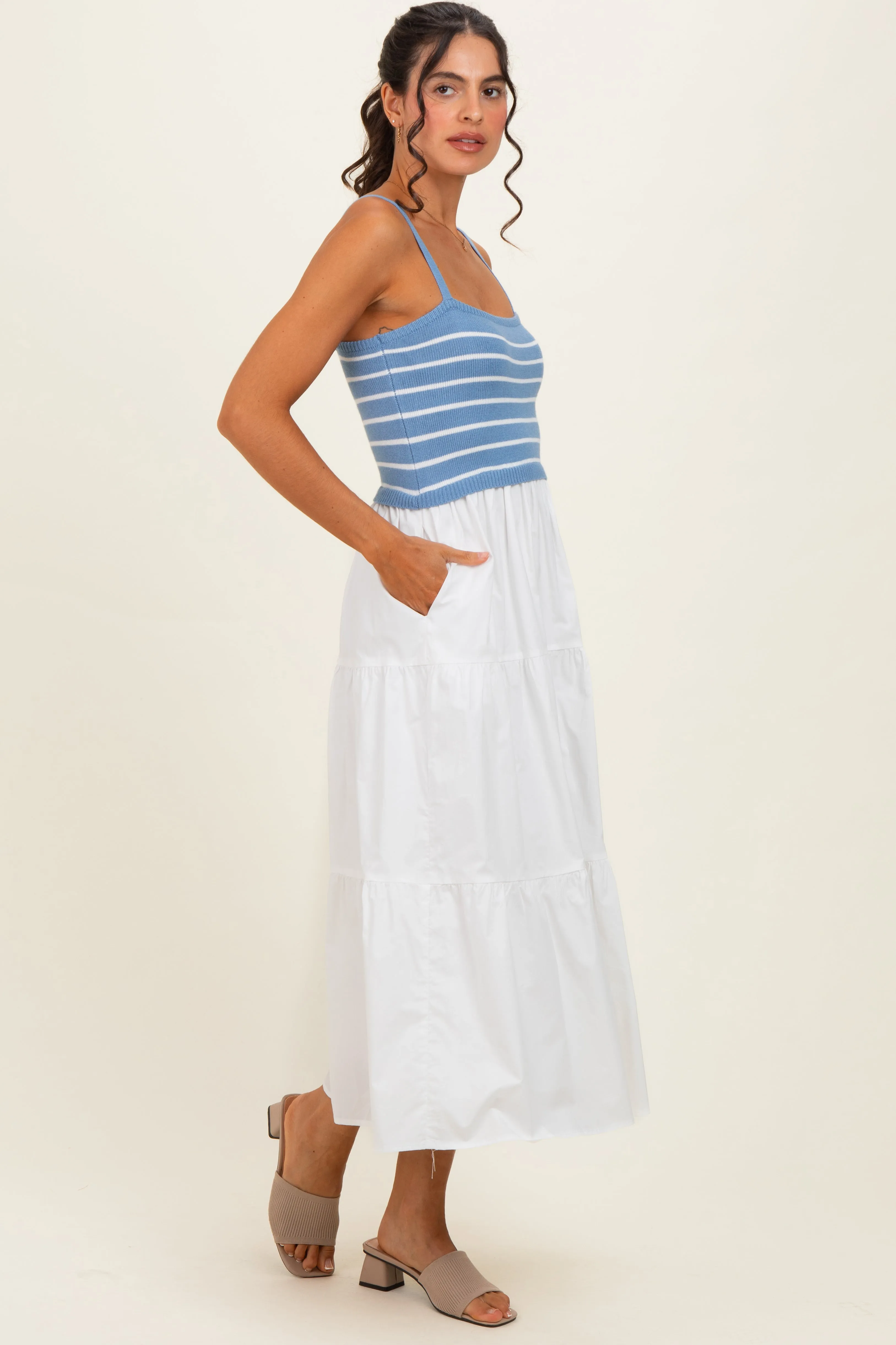 Blue Striped Knit Top Tiered Midi Dress sold by Pinkblush product image thumbnail 2