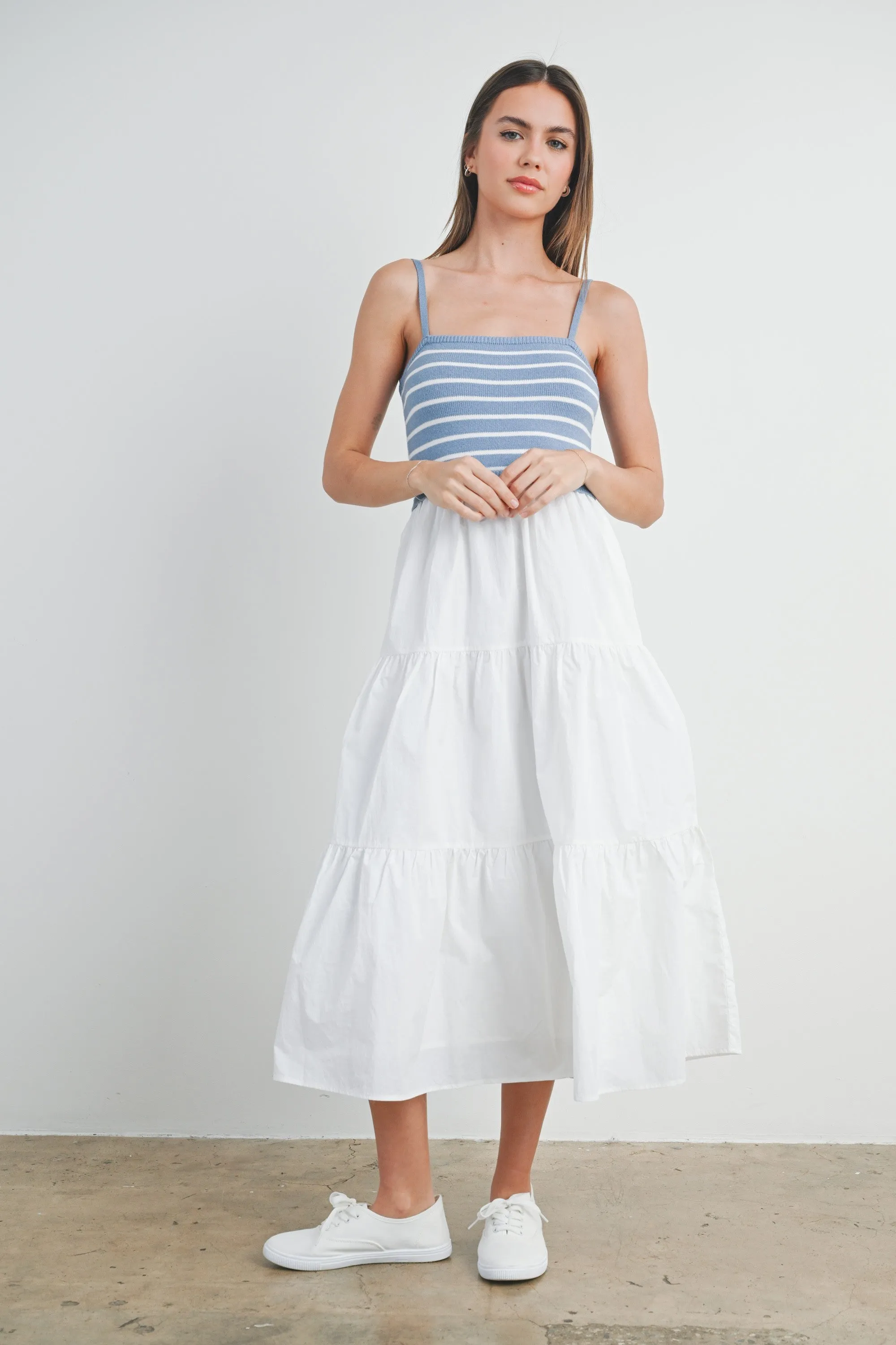 Blue Striped Knit Top Tiered Midi Dress sold by Pinkblush product image thumbnail 3