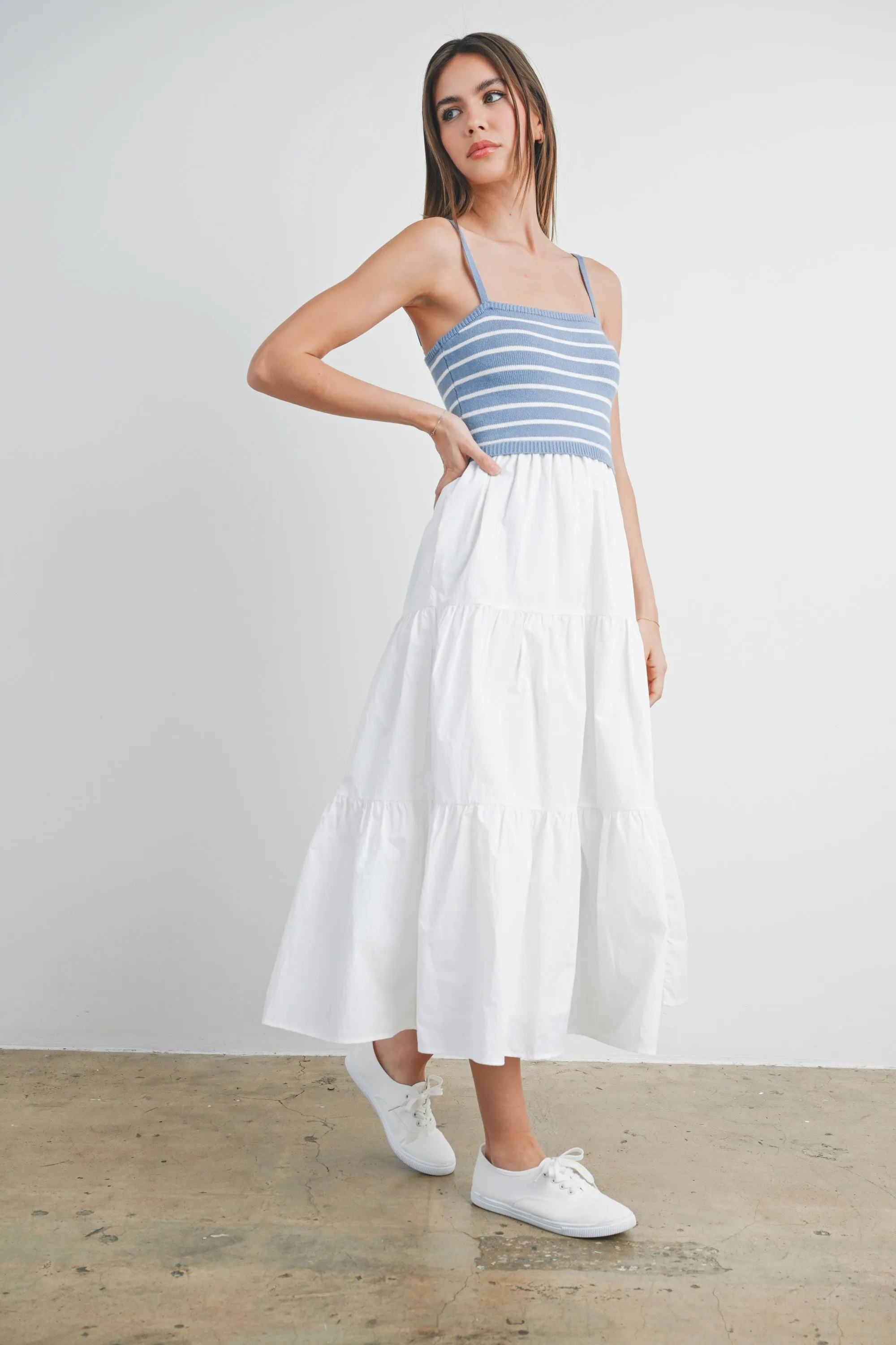 Blue Striped Knit Top Tiered Midi Dress sold by Pinkblush product image thumbnail 4
