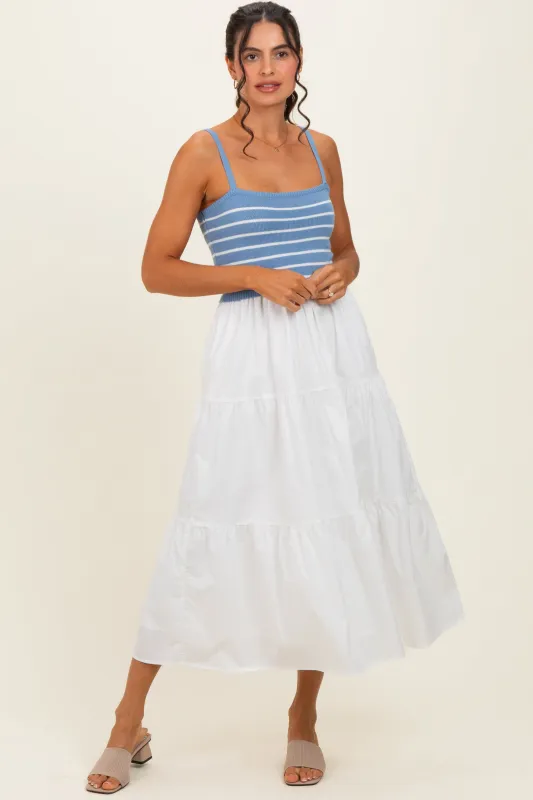 Blue Striped Knit Top Tiered Midi Dress made by Pinkblush