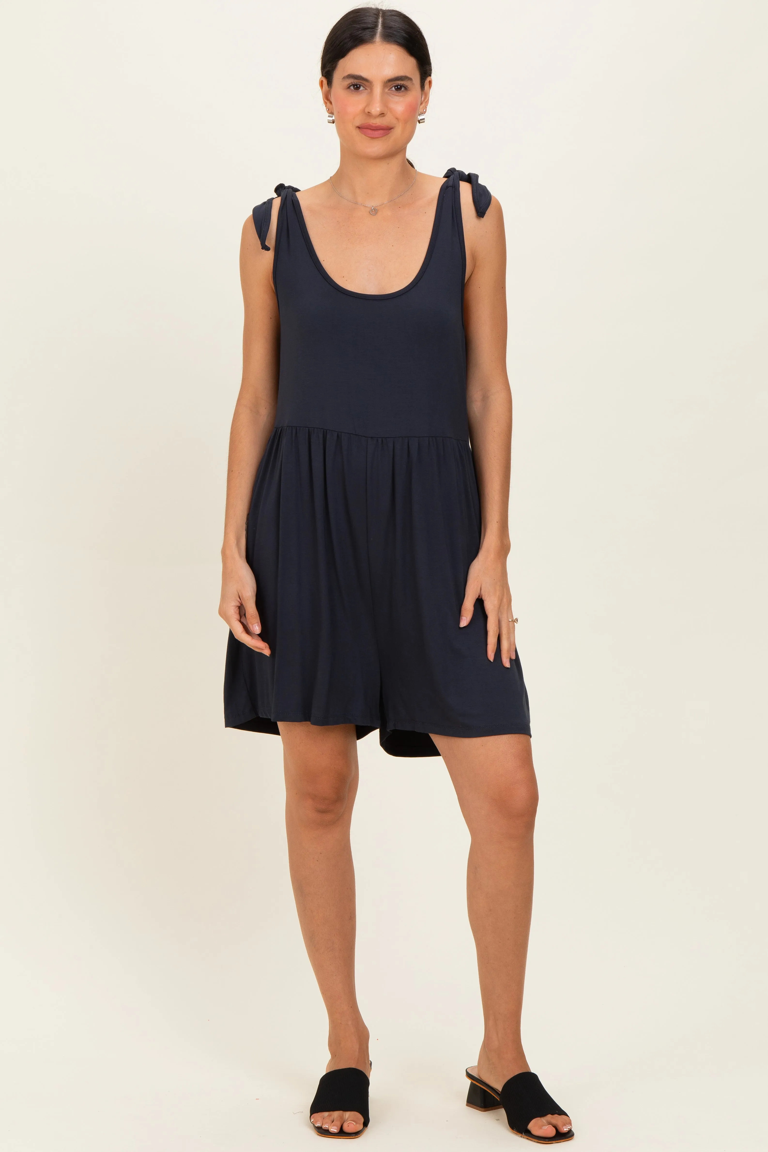 Navy Knot Strap Maternity Romper sold by Pinkblush product image thumbnail 4