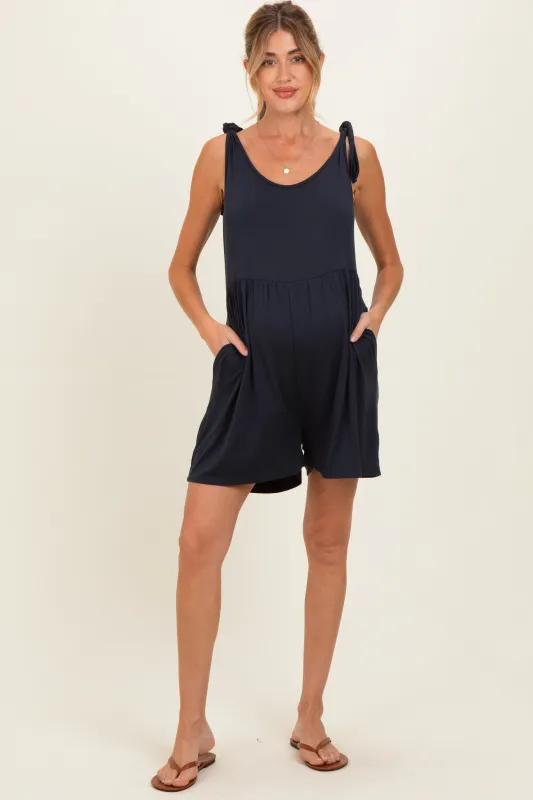 Navy Knot Strap Maternity Romper made by Pinkblush