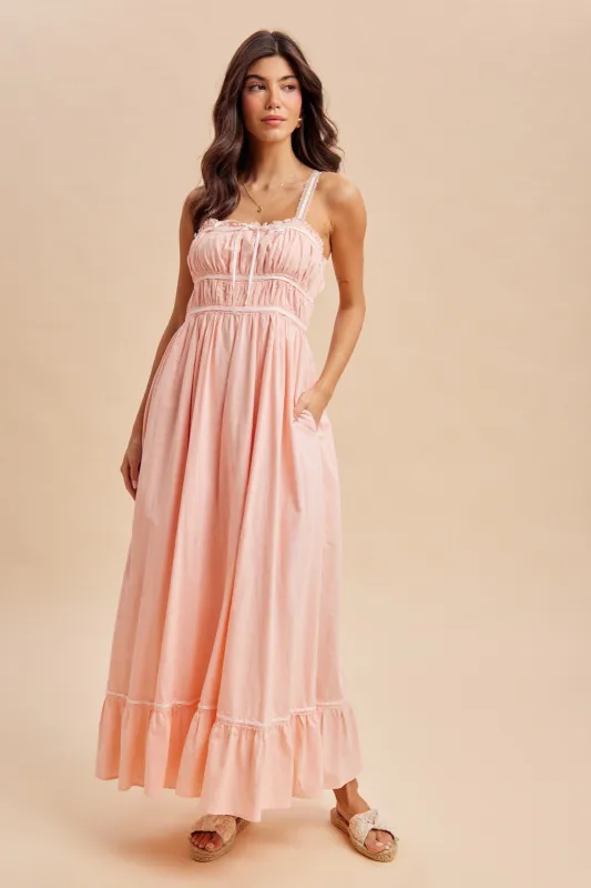 Soft Pink Lace Ribbon Detail Maxi Dress made by Inloom