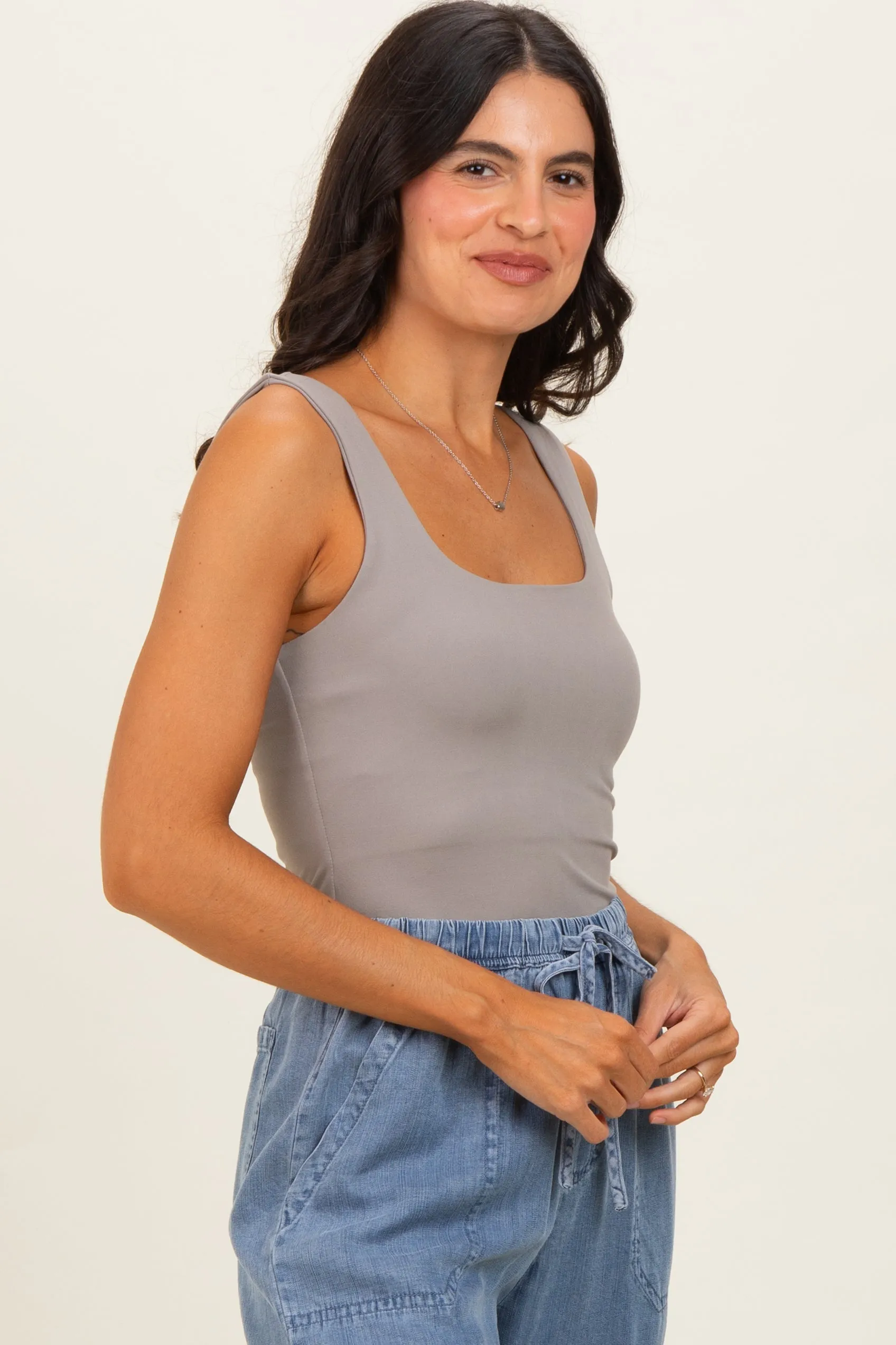 Stone Taupe Square Neckline Active Tank Top sold by Pinkblush product image thumbnail 4