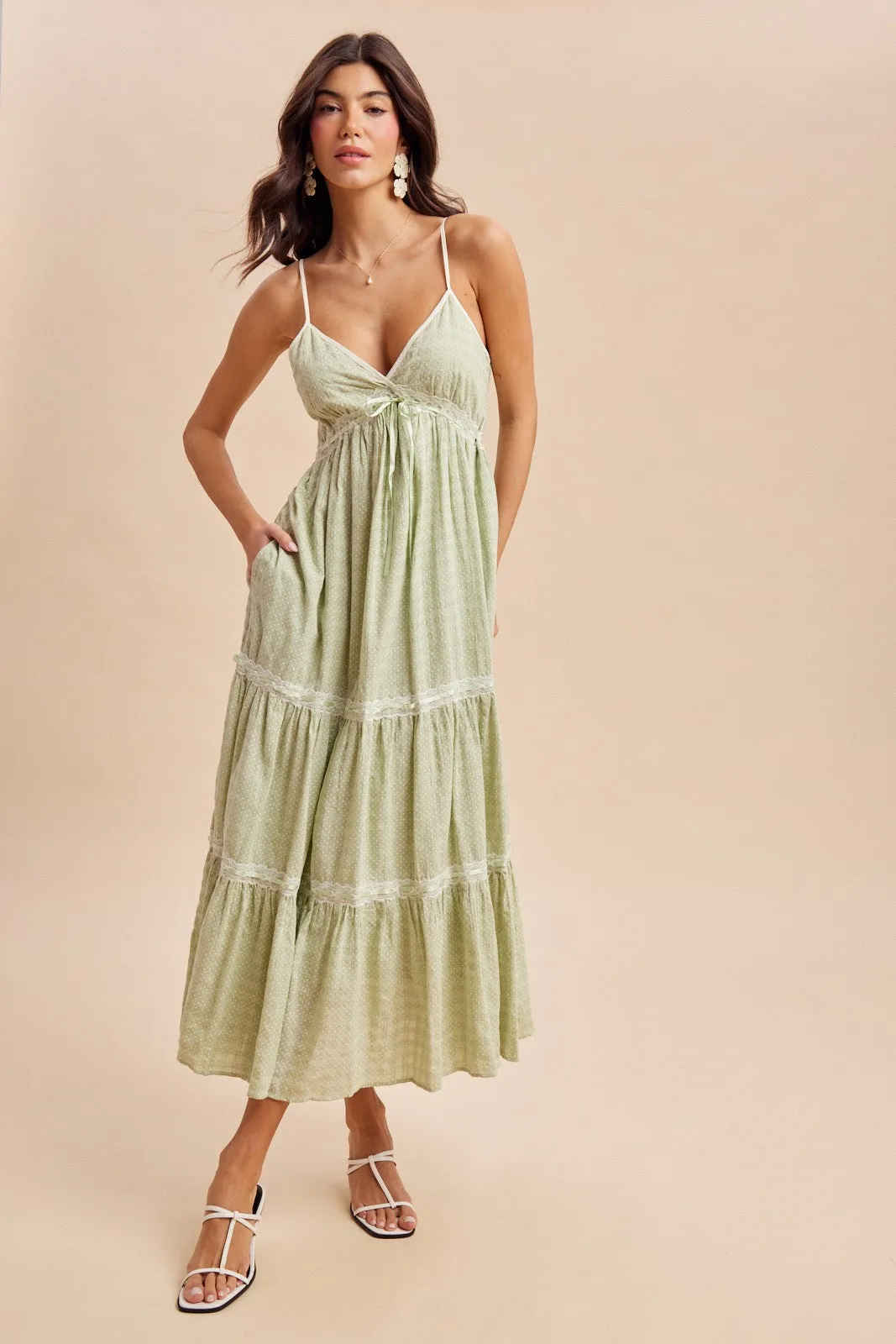 Mint Cream Printed Lace Tiered Maxi Dress sold by Pinkblush product image thumbnail 2