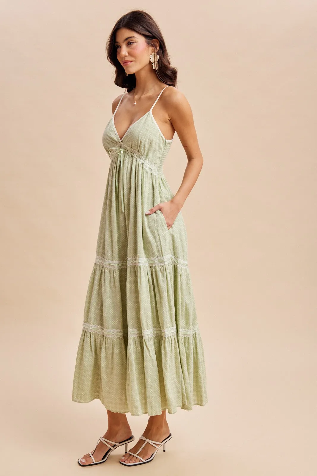 Mint Cream Printed Lace Tiered Maxi Dress sold by Pinkblush product image thumbnail 3