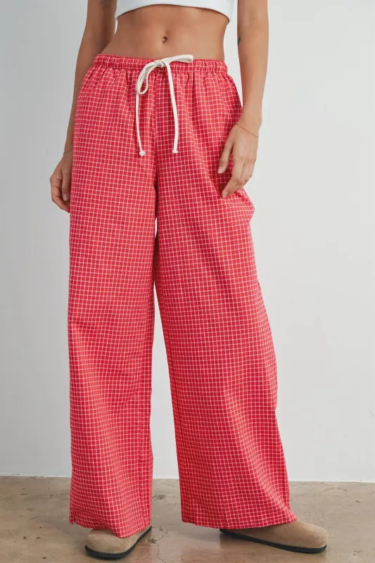 Red Plaid Drawstring Lounge Pants made by Pinkblush
