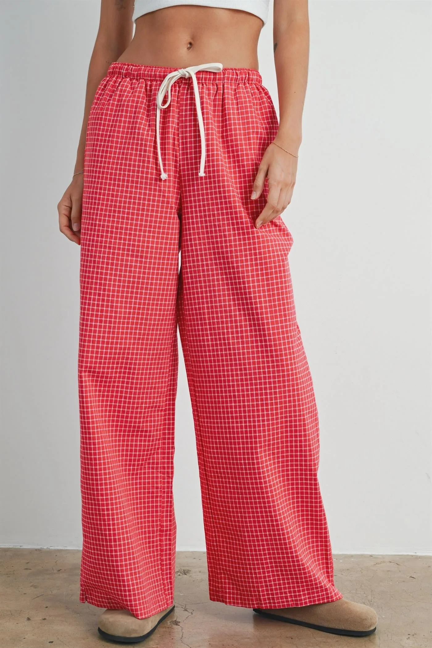 Red Plaid Drawstring Lounge Pants sold by Pinkblush