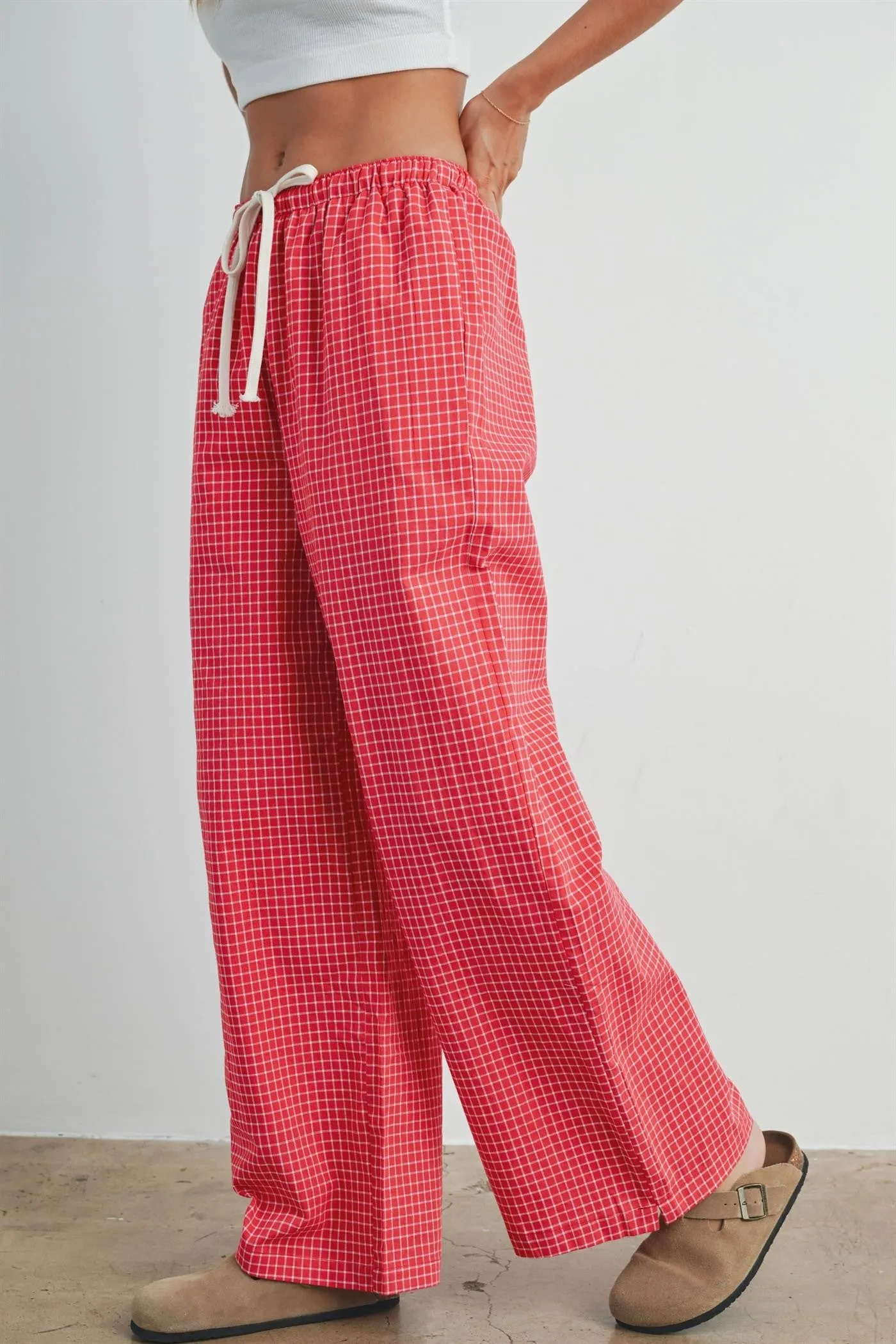 Red Plaid Drawstring Lounge Pants sold by Pinkblush product image thumbnail 2