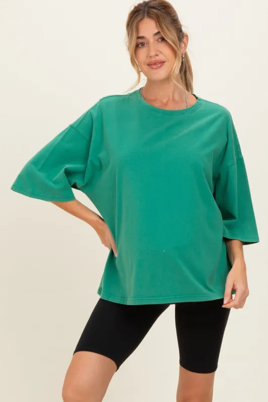 Green Washed Oversized Crew Neck Maternity Top made by HYFVE