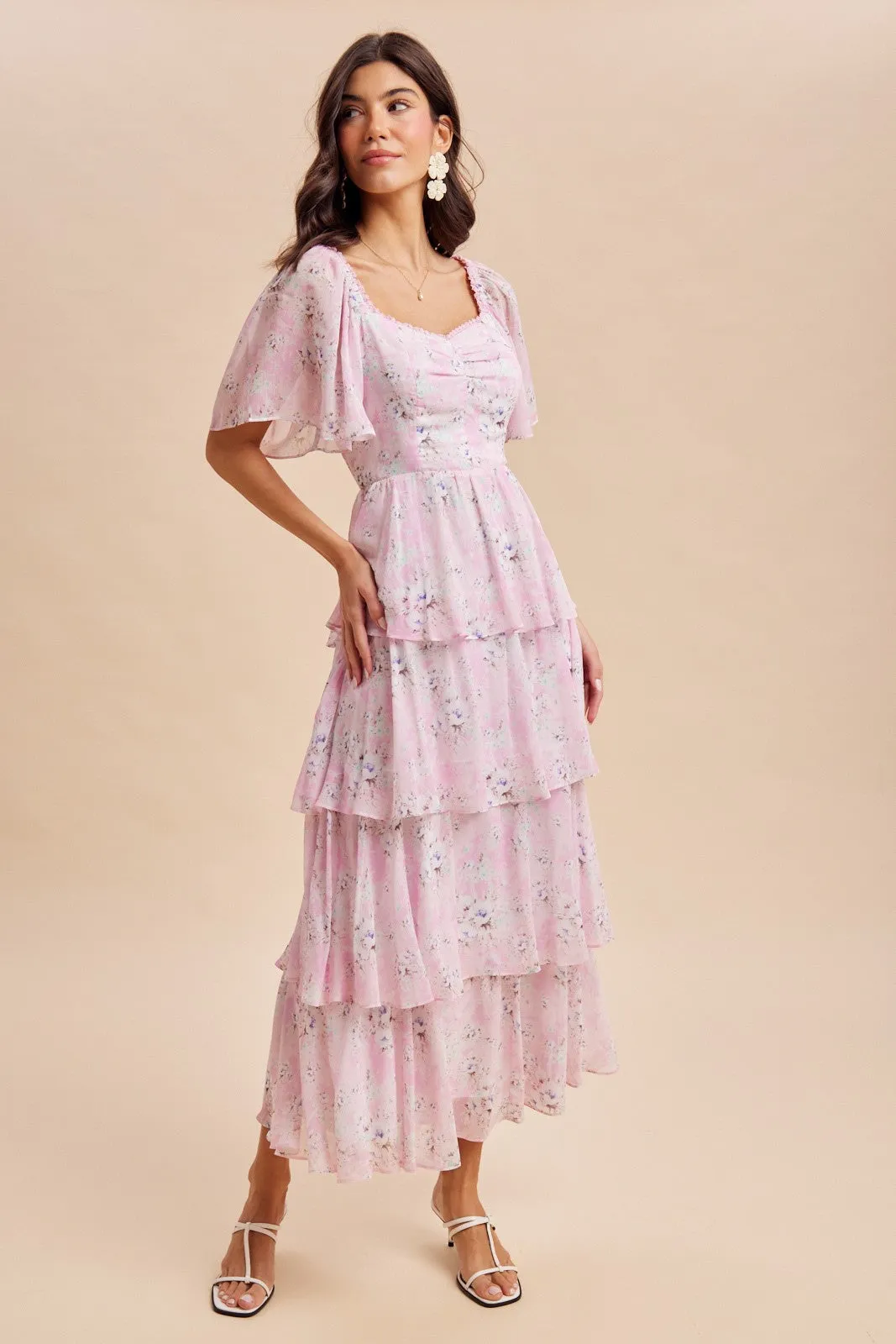 Sweet Pink Floral Flounce Tiered Maxi Dress sold by Pinkblush product image thumbnail 3