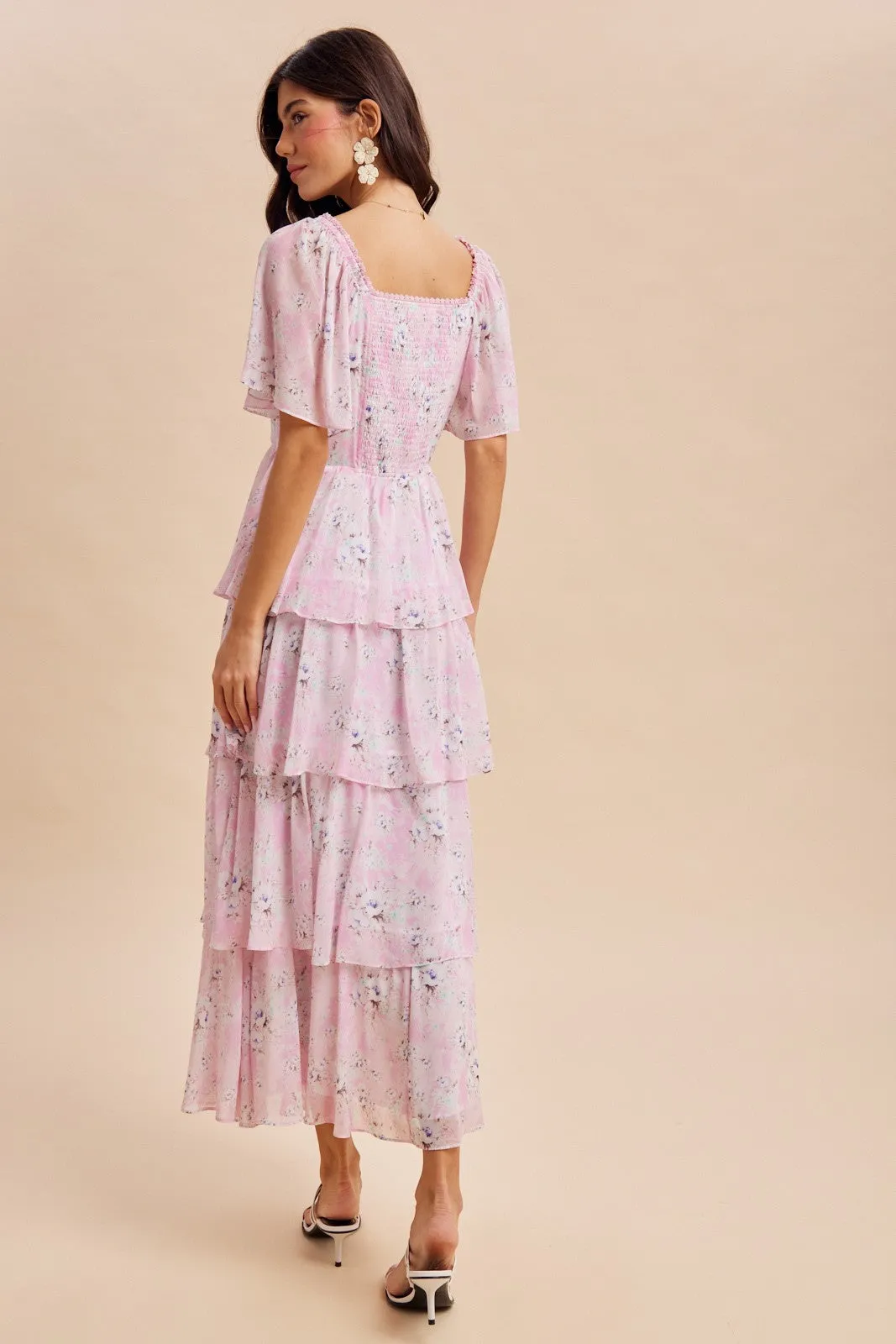 Sweet Pink Floral Flounce Tiered Maxi Dress sold by Pinkblush product image thumbnail 4